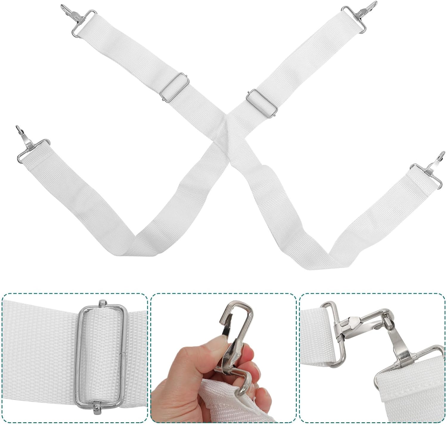 2pcs Adjustable White Snare Drum Shoulder Straps Nylon Belt Percussion Instrument Accessories for Marching Bass Drum Use
