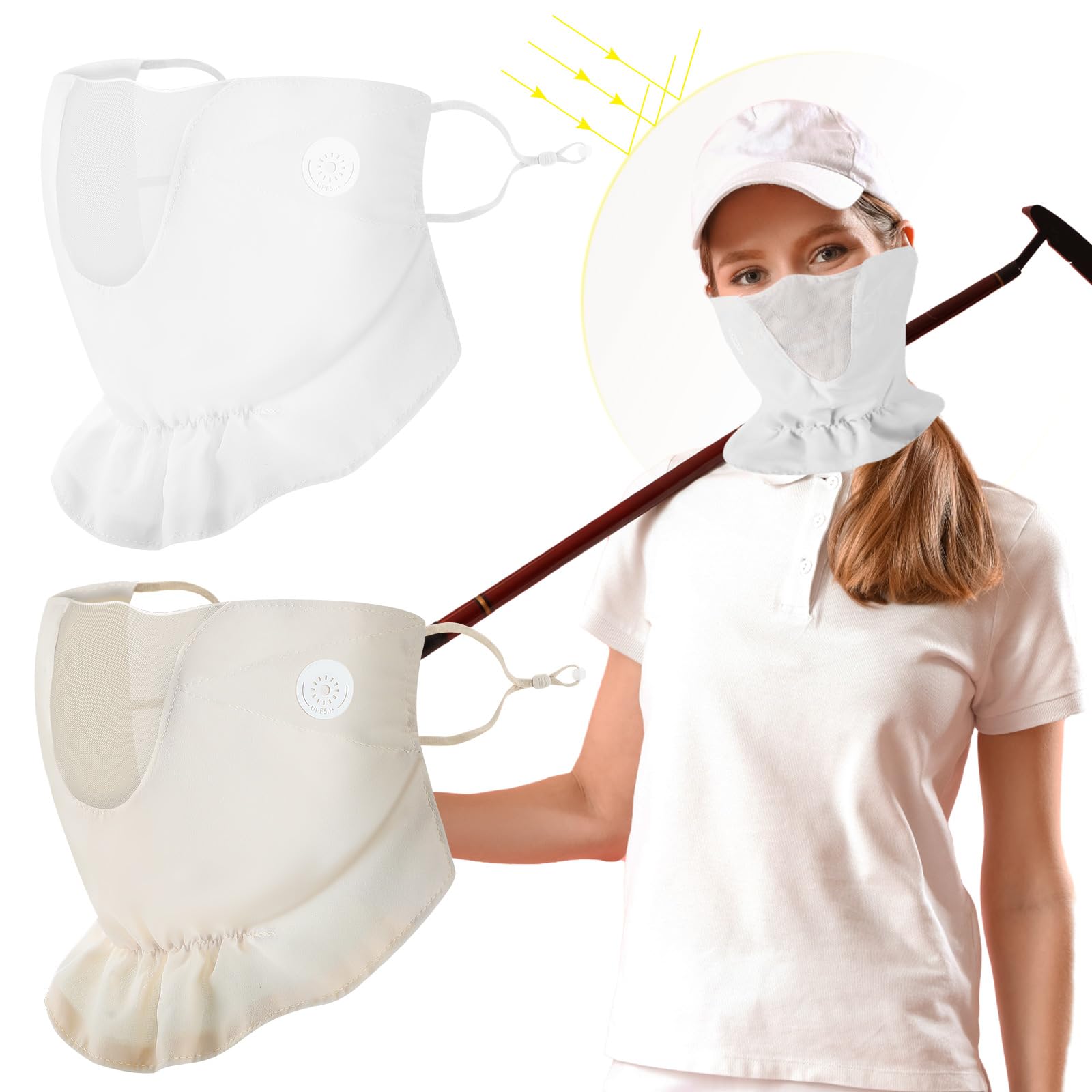 Shyyween 2 Pcs Golf Mask for Women Golf Face Mask for Sun Protection Sports Face Cover Neck Gaiter Scarf for Summer Outdoor