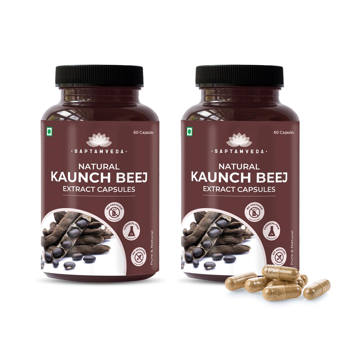 Saptamveda Natural Kaunch Beej Extract-500mg 60 Veg Capsules (Pack of 2) | Kapikachhu Mucuna Pruriens Dietary Supplement for Men & Women (B0CBM6V1DF) Amazon Price History, Amazon Price Tracker