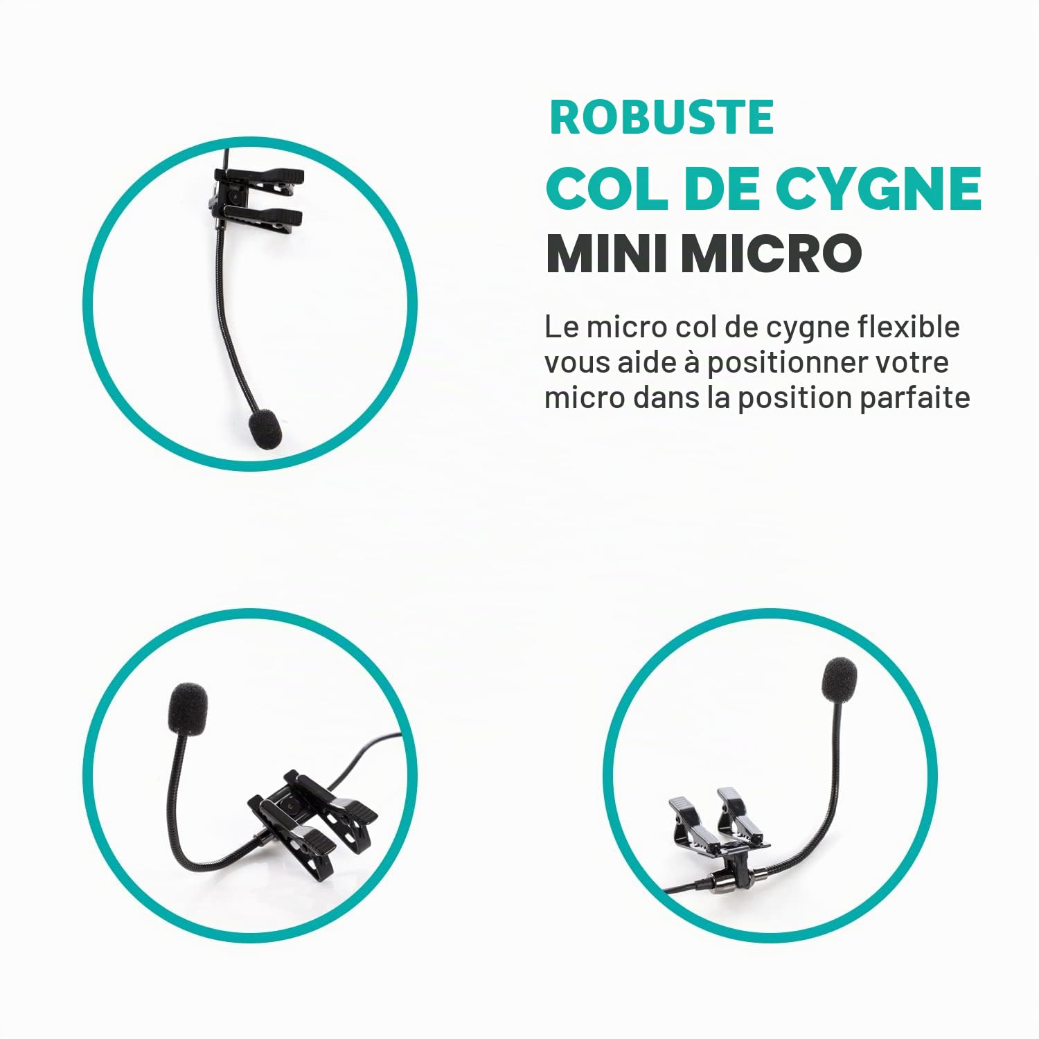 Movo ACM400 Microphone omnidirectionnel à col de Cygne Flexible pour Casque Motovlogging Moto Vlog Action Cam - Compatible avec GoPro Media Mod