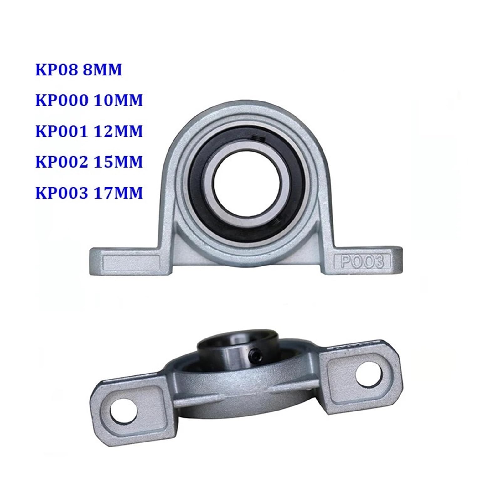 Cuscinetto con supporto integrato Supporto montato su blocco cuscino con cuscinetto a sfere con diametro da 8 mm a 20 mm in lega di zinco da 10 pezzi(KP003 17MM)