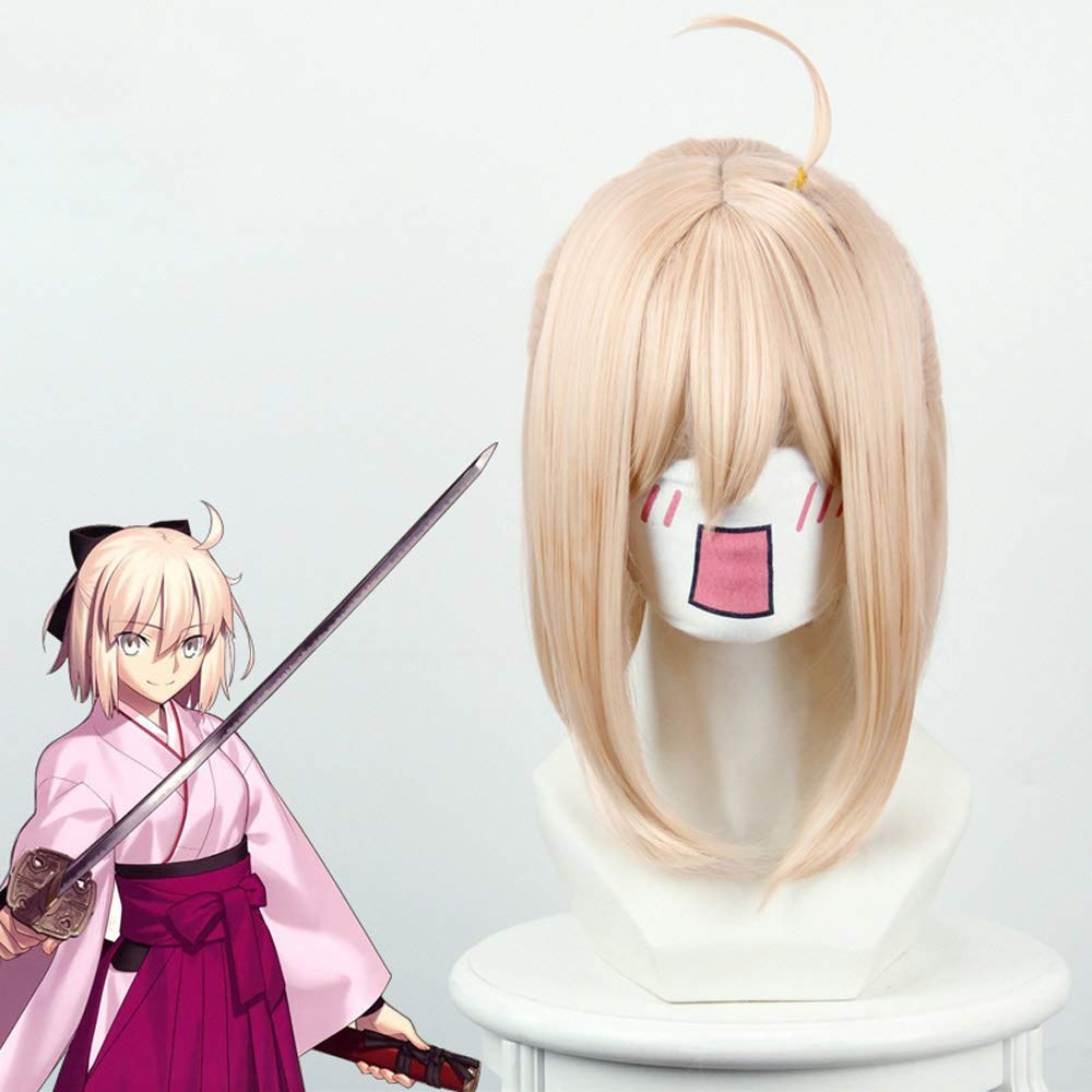KaiWenLi Fate/Grand Order/Okita Souji/Cosplay Wig/Anime Character/Mixed Pale Yellow/Necessary for Anime Exhibition