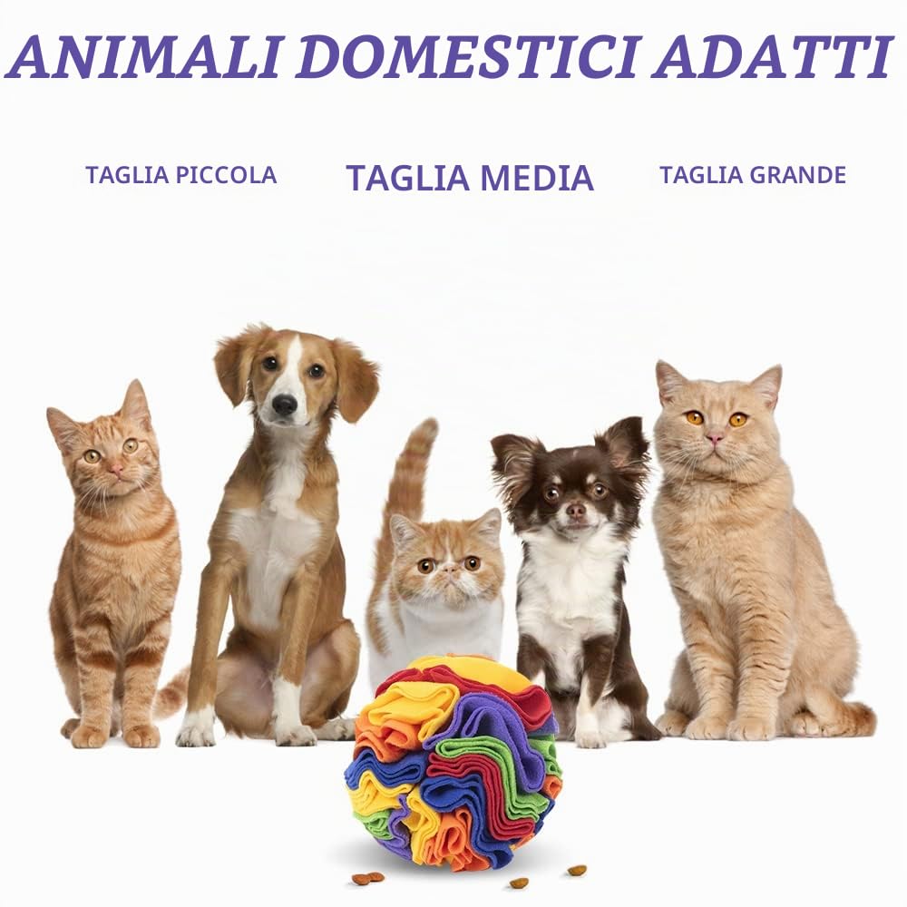 Palla da fiuto per cani, giocattolo interattivo, lavabile, antiodore, antistress 15 cm