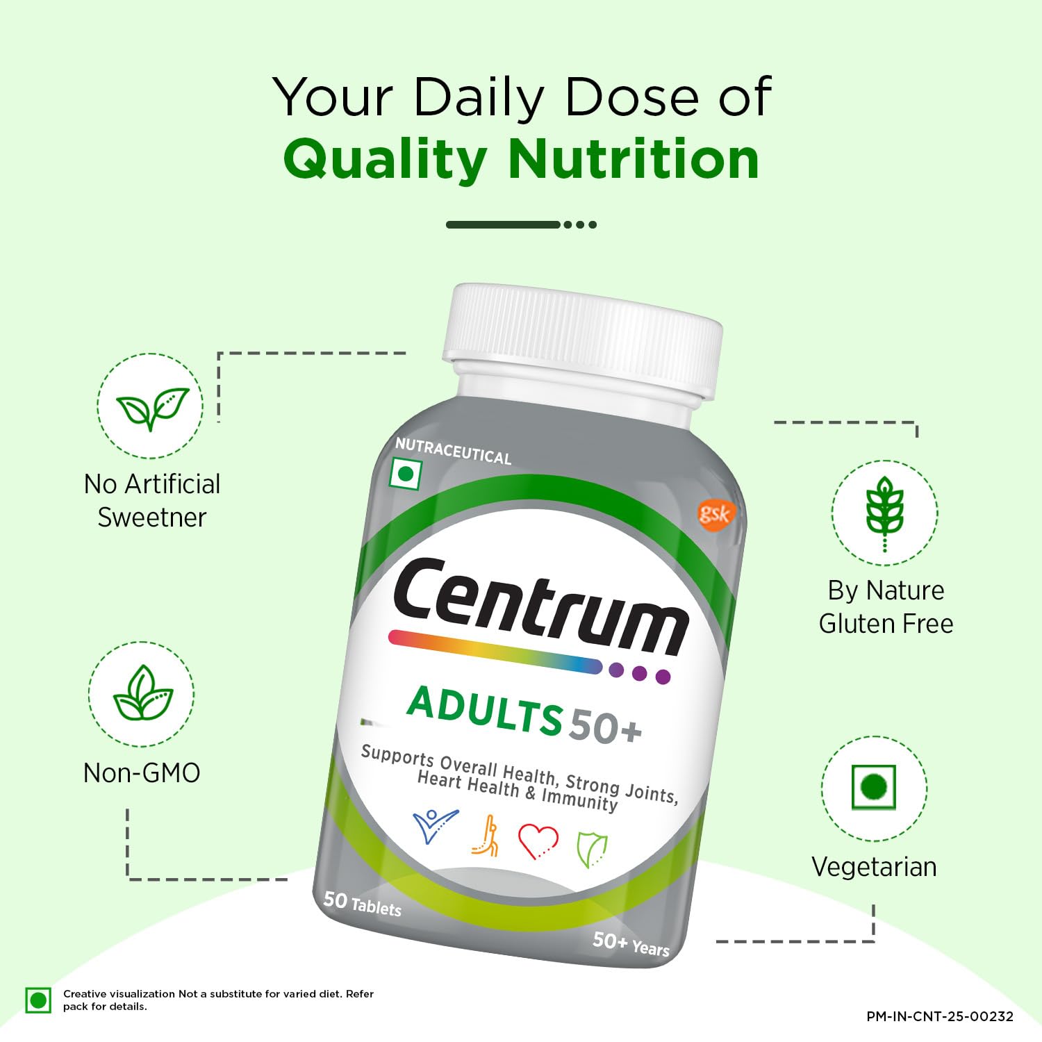Centrum Adults 50+ Multivitamin Tablet for Men & Women|With 23 Vital Nutrients including Zinc,Magnesium, Vitamin B,C,D, Calcium for Energy, Strong Joints, Immunity and Heart Health|Veg - 50 tablets — Amazon image 9