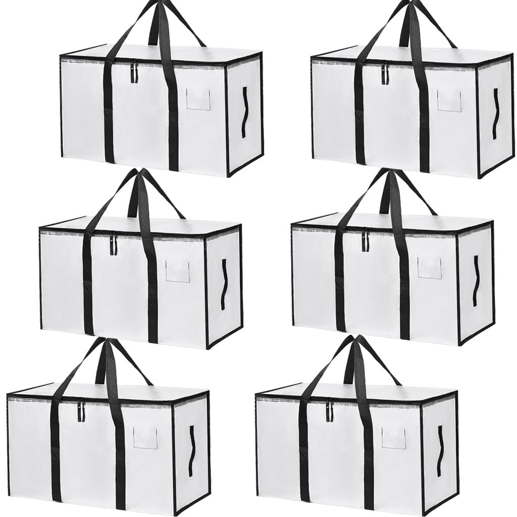 Mesiria 6 Pack Clear Clothes Storage Bags Water Resistant Thickened Storage Bag, 91L Large Foldable Packing Boxes Wardrobe Organizer Moving Bags for Bedding Clothes Blanket Duvet Toys