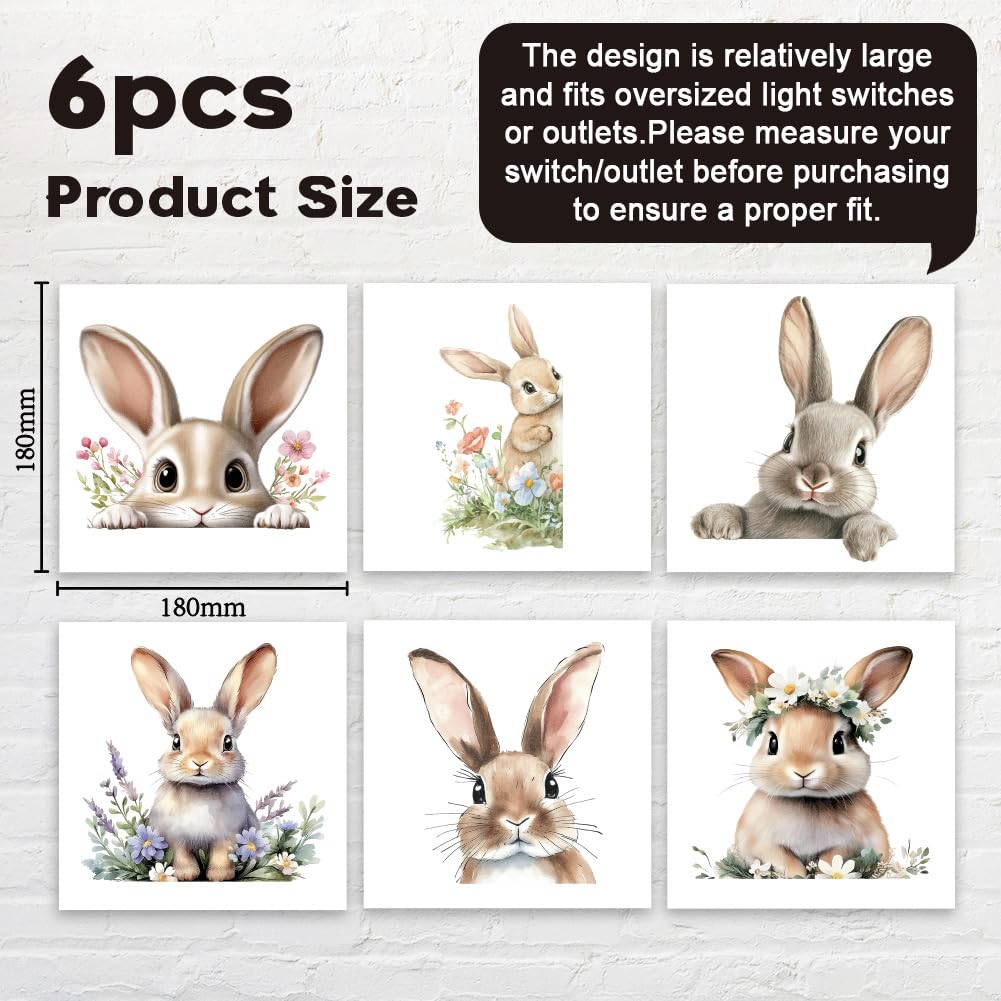 AHANDMAKER Lot de 6 autocollants muraux pour interrupteur, motif lapin de Pâques, chambre d'enfant, salon, bureau, maison, famille, 17,8 x 17,8 cm
