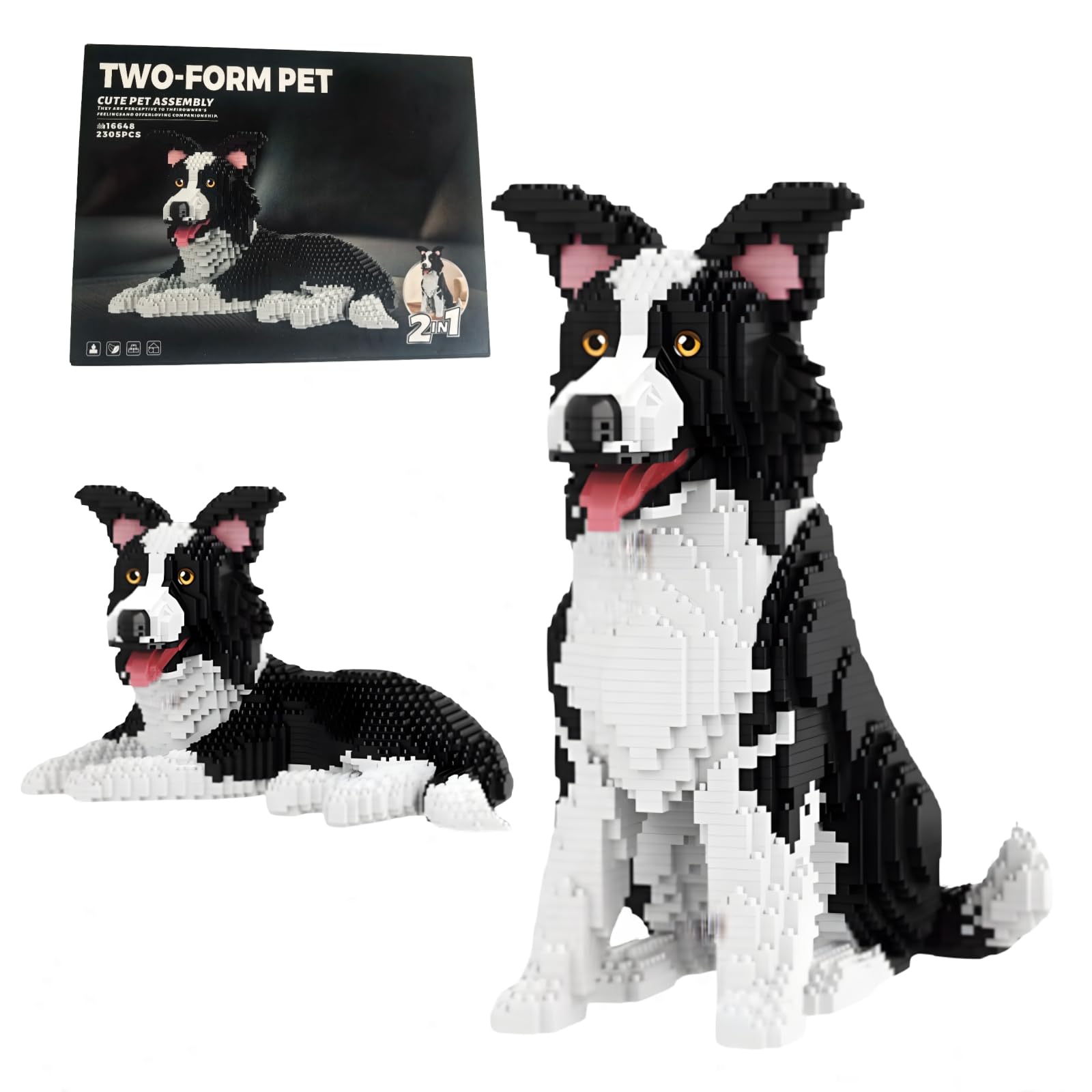 2 IN 1 Border Collie Dog Building Set for Adults, Puppy Mini Micro Building Blocks Toy, Cute Pet Animal Figure Model Kit, Desktop Home Office Decor, Birthday Gifts for Teenagers