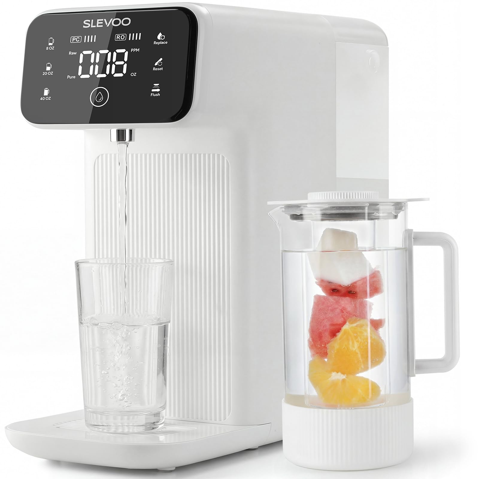 Système d'osmose inverse de comptoir pour eau potable, filtration à 6 étapes contre les nitrates et PFAS, rapport eaux usées 4:1, moniteur TDS, réservoir 4L, pichet en verre de reminéralisation 1,2L