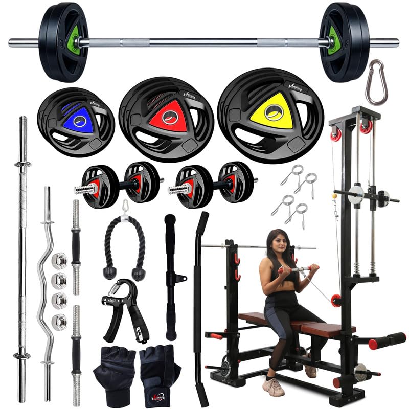 Titan-X 20-in-1 Multifunctional Gym Bench with 30KG Rubber Coated Weight Plates for Home Workout, J-Hook, Lat Pulldown, Leg Curl & Extension and Heavy-Duty Home Gym Bench Press-image-7