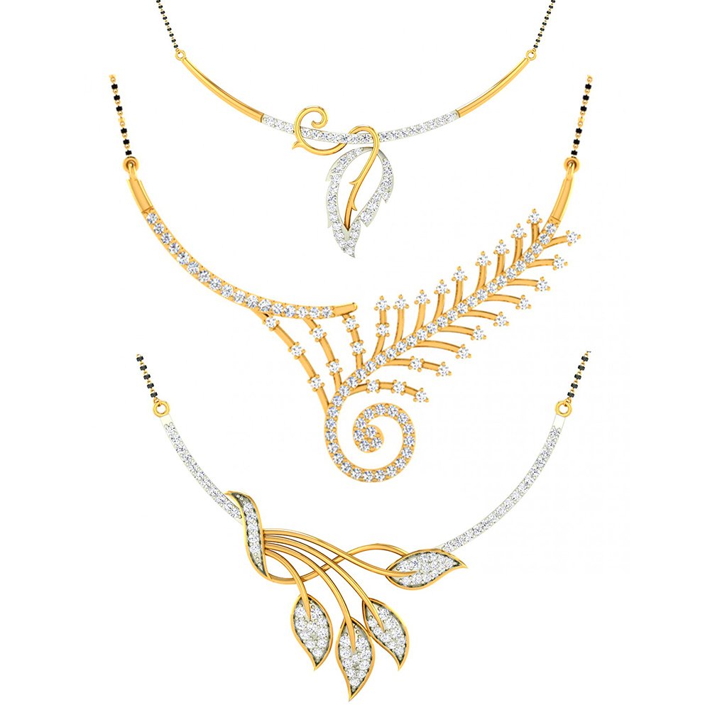 Jewels Galaxy Peacock & Floral AAA American Diamond Mangalsutra Collection - (Pack of 3) (JG-CB-MS-6516)