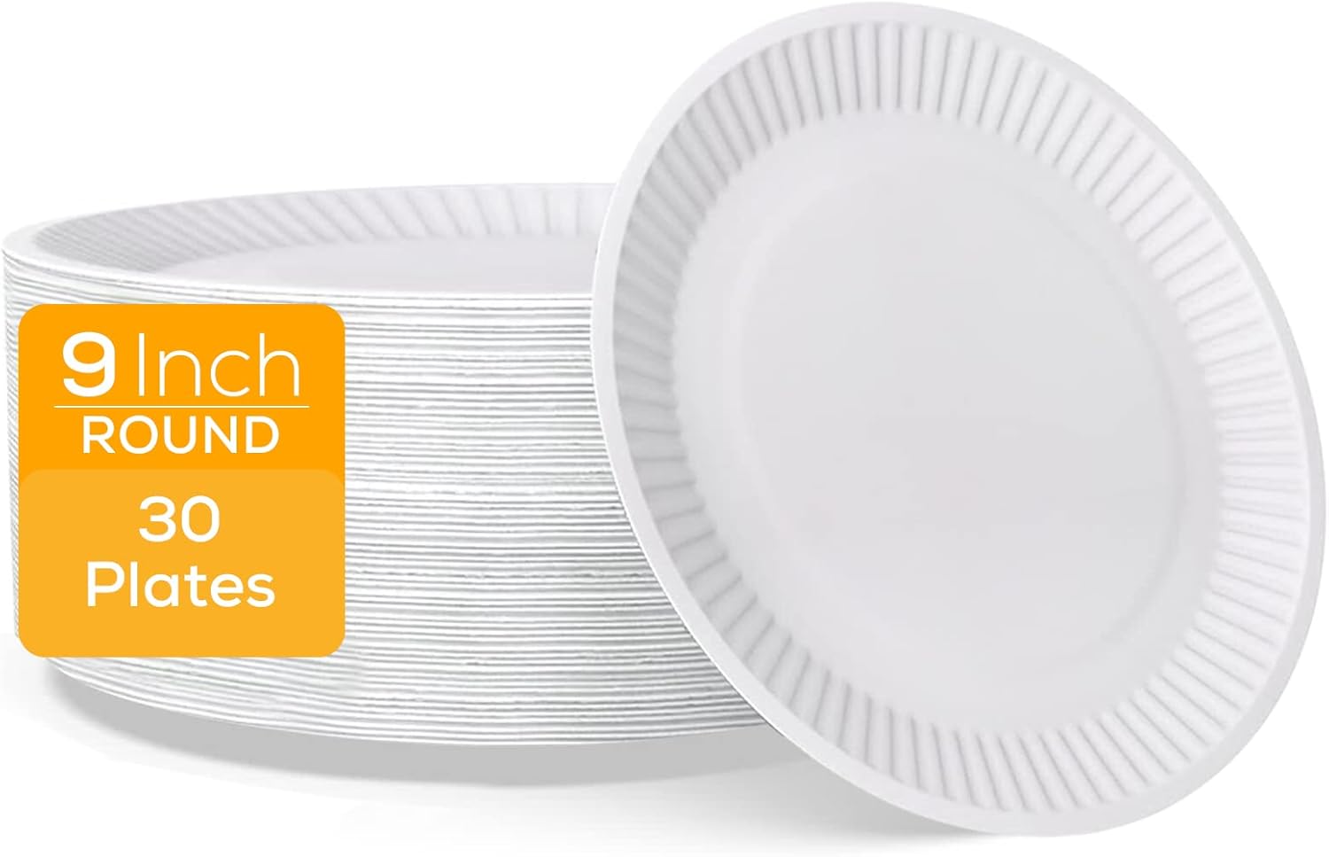 MaxxCore Paper Plates 9 inch 30 Disposable Plates Heavy Duty Paper