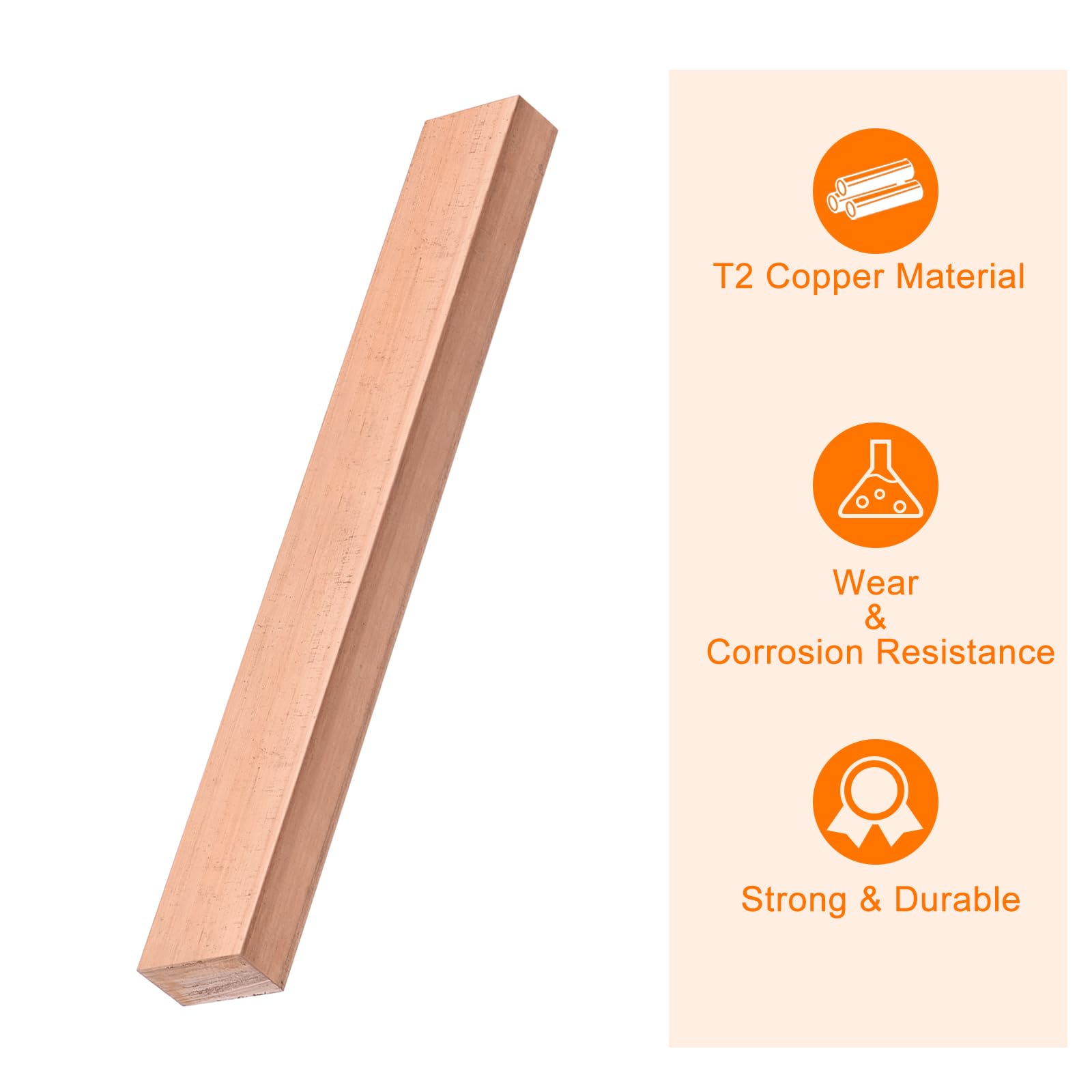 sourcing map Barre plate en cuivre, 1 cm d'épaisseur x 2 cm de largeur x 15 cm de long pour barre omnibus électrique (10 mm x 20 mm x 150 mm)