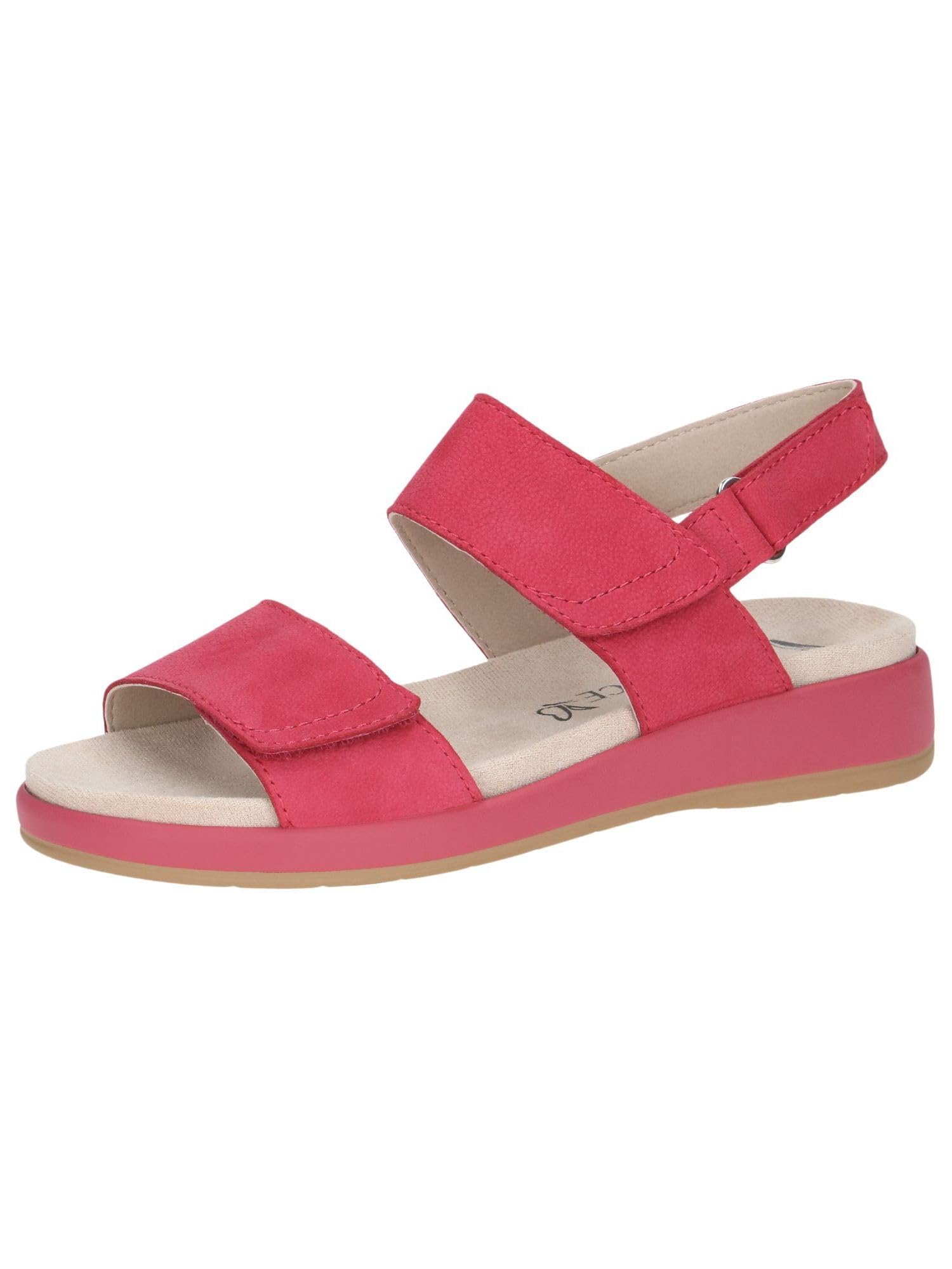 CAPRICE Women Sandals Flat Leather with Hook-and-Loop Closure, Pink (Pink Nubuc), 6.5 UK