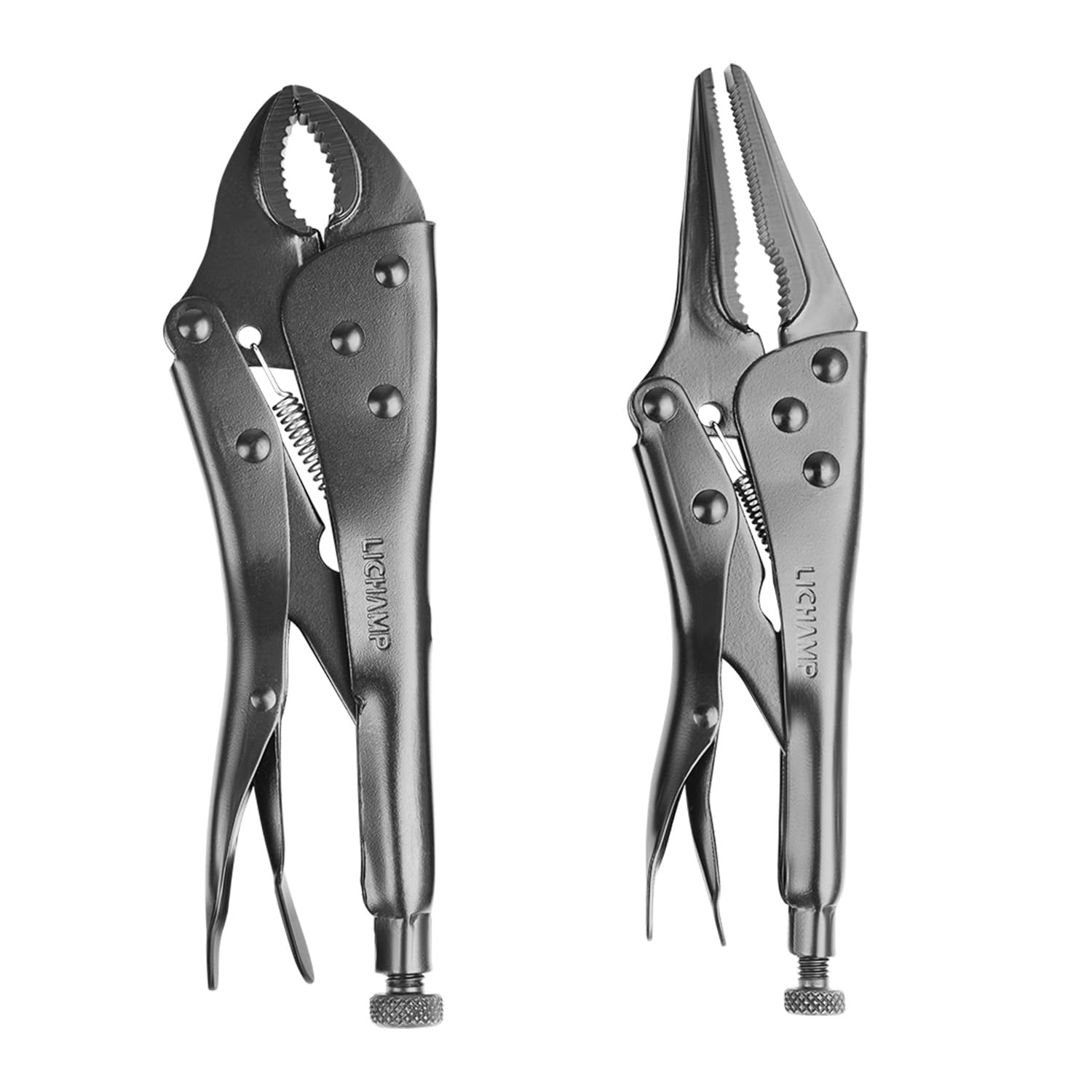 Lichamp Locking Pliers Set - 10 inch Curved Jaw and 9 inch Long Nose Vise Pliers, Vise Grips for Automotive, Plumbing, Metalworking