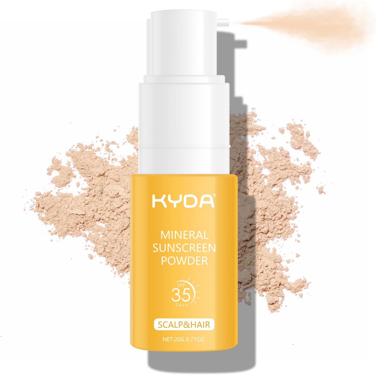 KYDA Mineral Sunscreen Powder, for Scalp & Hair, SPF 35 PA++, Scalp Sunscreen Powder, Broad Spectrum UV Protection, Lightweight, No-Greasy, 0.71 Oz.