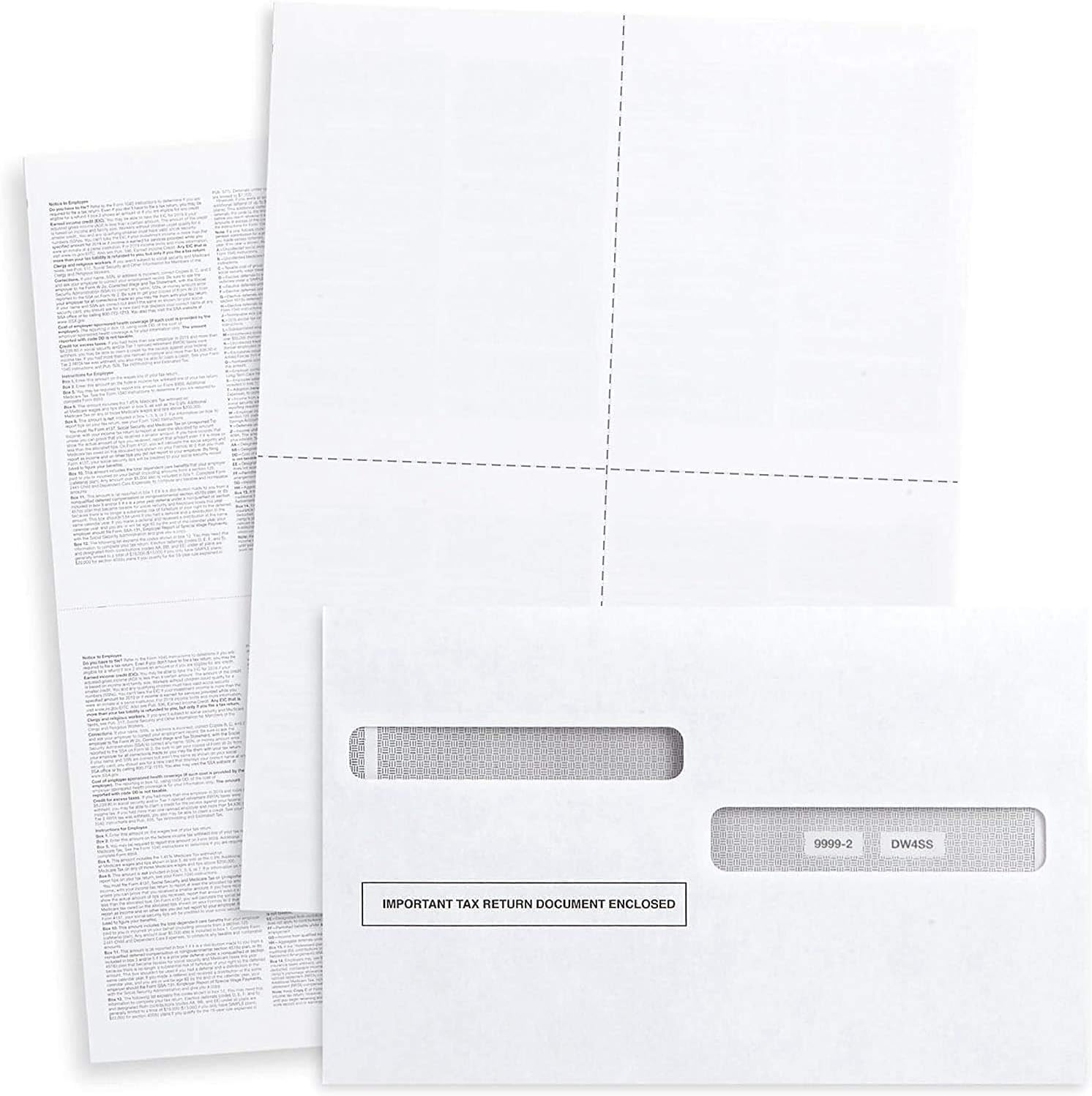 50 W2 Envelopes, for 4-Up Style W-2 Forms, Double Window, Security, Self Seal Envelope, W-2 Tax Form Envelopes 50 Pack