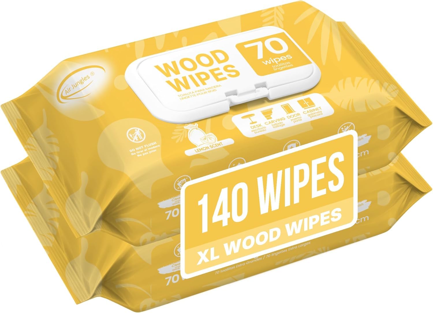 Air Jungles Wood Furniture Cleaner Wipes 70 Count (2 Packs), XL 8x10 Inch