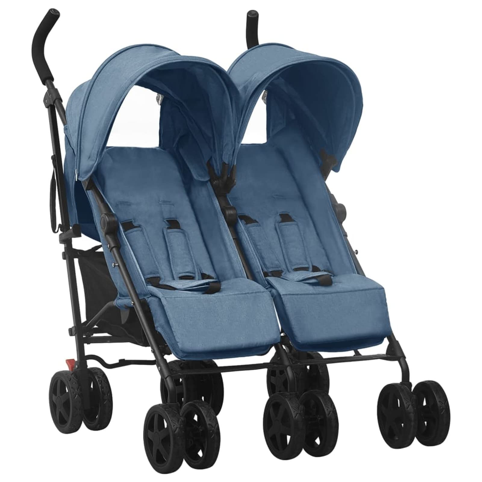 Carrito para Gemelos Silla de Paseo Gemelar Cochecito Doble Reclinable y Plegable Sillita Doble Cochecito Hermanos para Bebé Niño de Acero Azul Marino