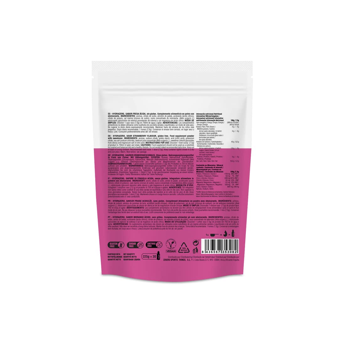 226ERS Hydrazero, Hypotonisches Elektrolyt-Pulver, Saure Erdbeere, 225 g