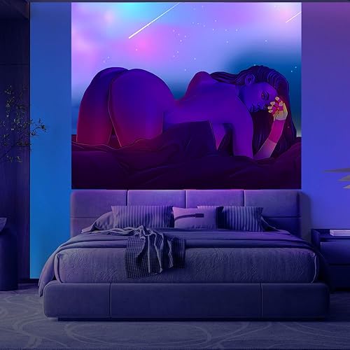 Seabaras Tapiz de luz negra Trippy para habitación, telón de fondo de fiesta que brilla en la oscuridad para dormitorio, decoración de sala de estar