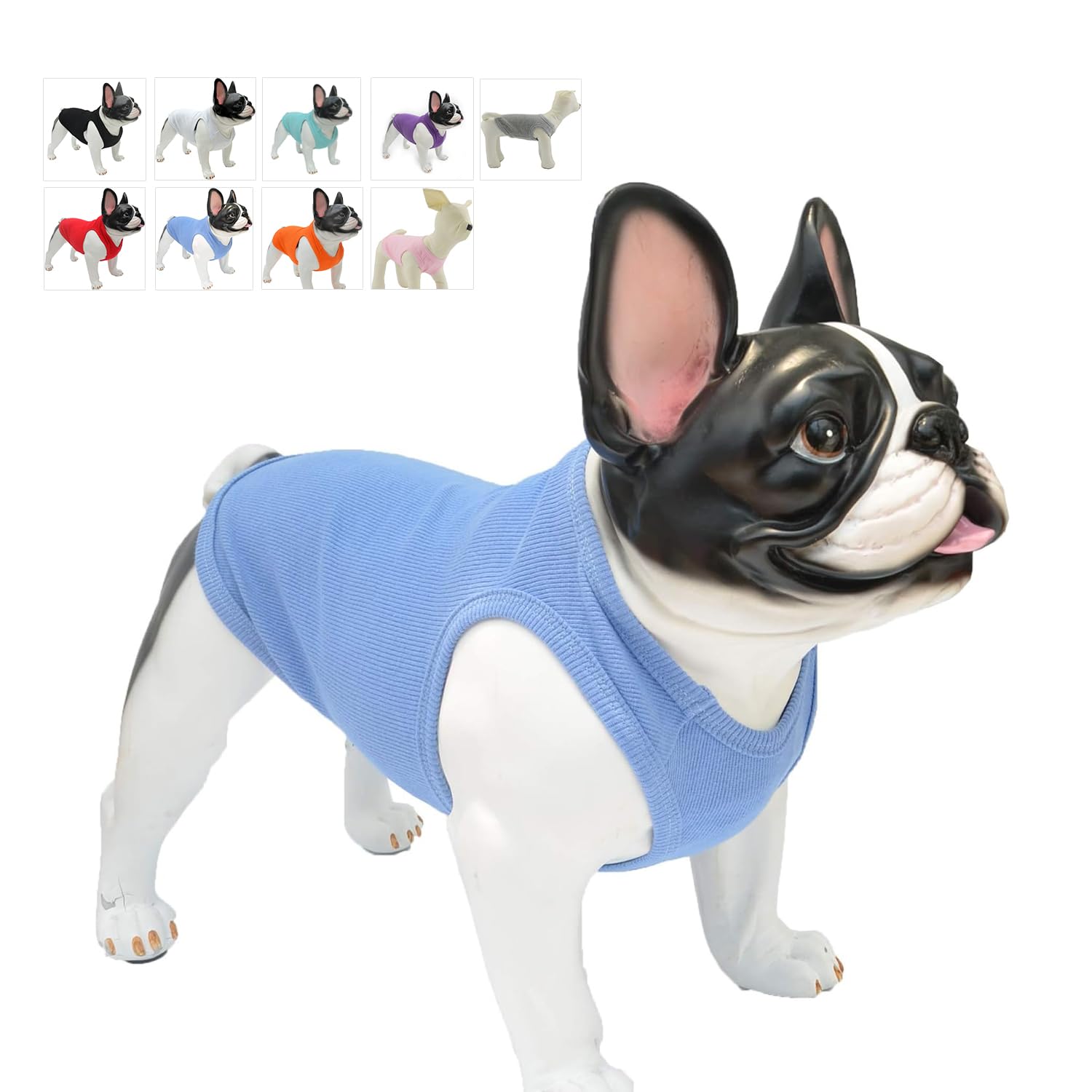 Lovelonglong 2019 Summer Pet Clothing, Dog Clothes Blank T-Shirts Ribbed Tanks Top Thread Vests for Bulldog Large Medium Small Dogs 100% Cotton
