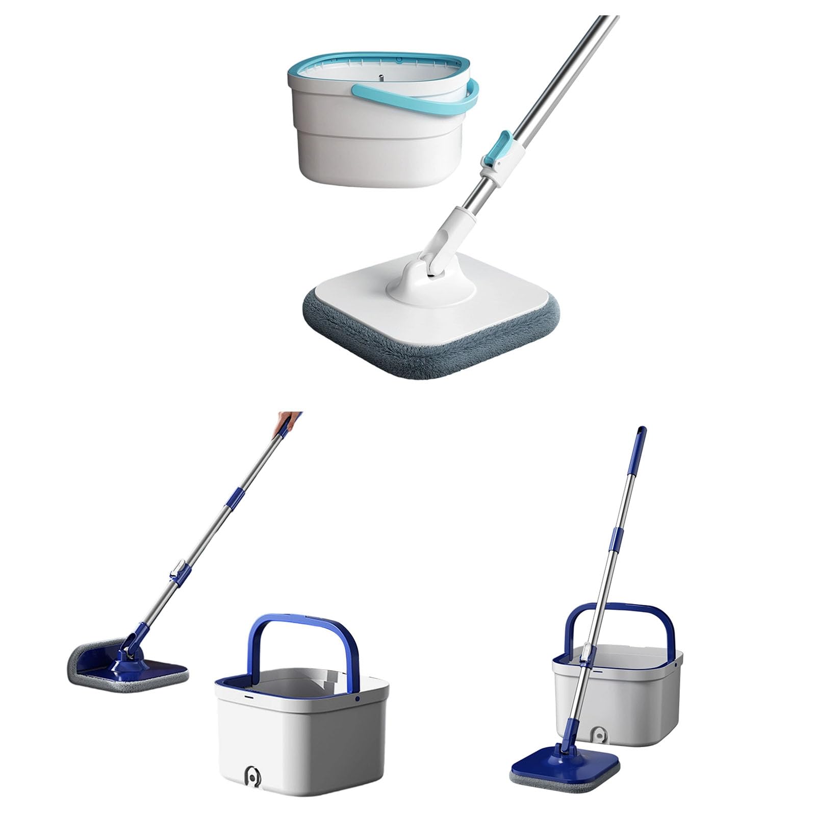 Toallitas de giro integrales, cabezal de nivel fino para debajo de muebles, agarres de cubo de limpieza, construcción de prensa libre, agarres aptos para seco y húmedo, toallitas gratis, lavado de