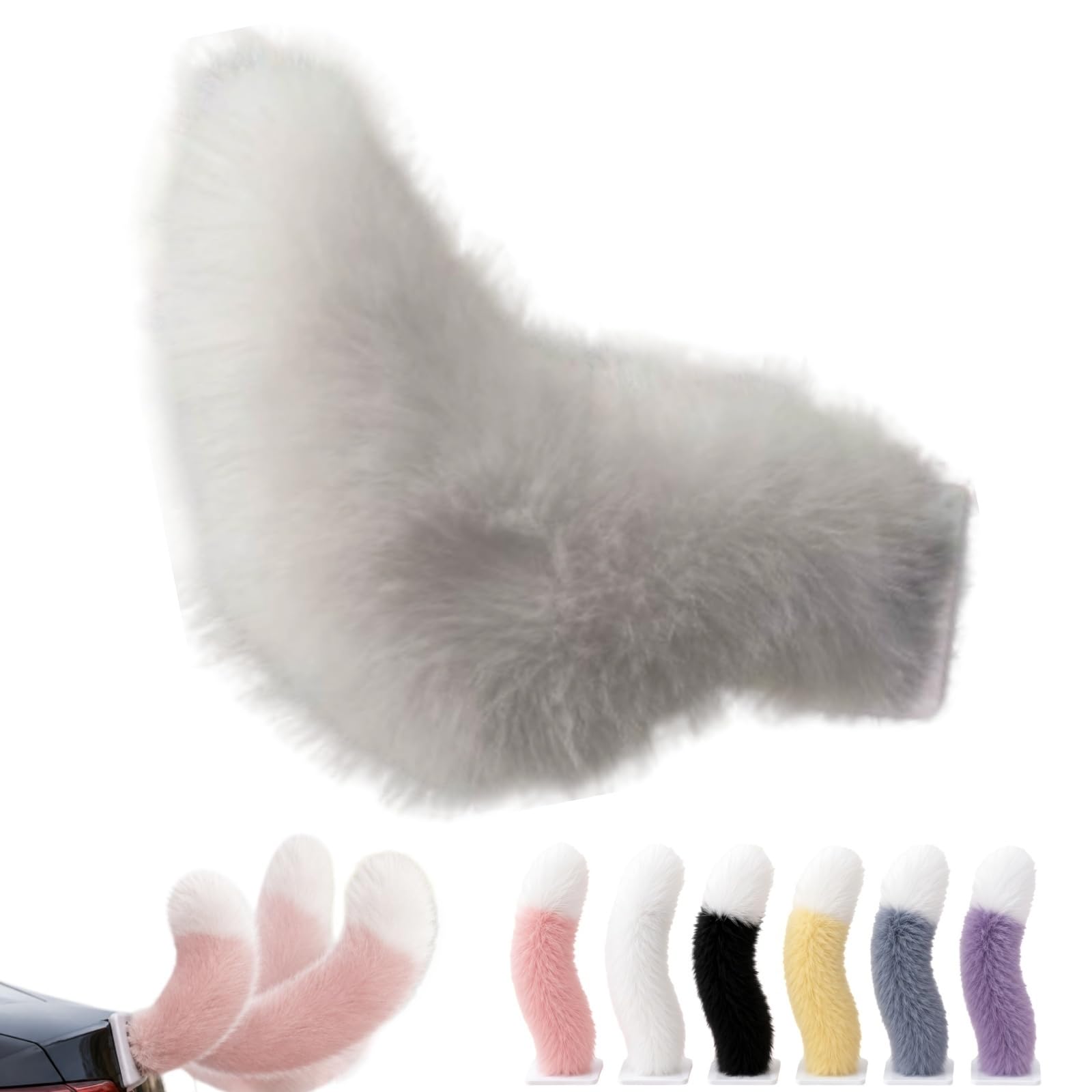 WstaIutno Remote Control Electric Car Tail, Cute Fuzzy Tail Car Decoration and Rechargeable Plush Animal Moving Accessory for Daily Commute and Family Road Trip (B-White)