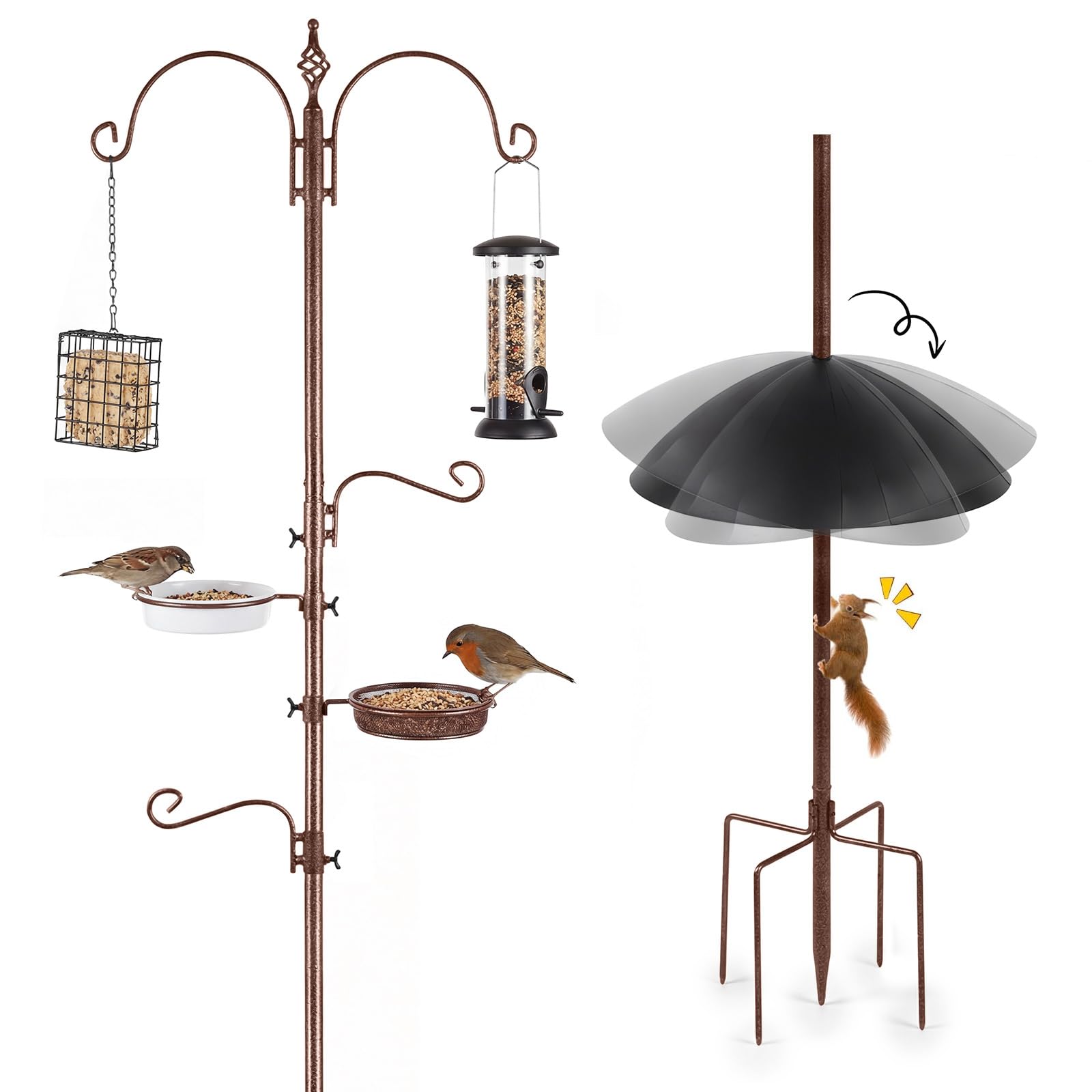 Station d’Alimentation pour Oiseaux avec Pare-Écureuil, Support Mangeoire Oiseaux avec Crochets et Plateau, pour Oiseaux Sauvages, Jardin, Balcon, Terrasse et Cour
