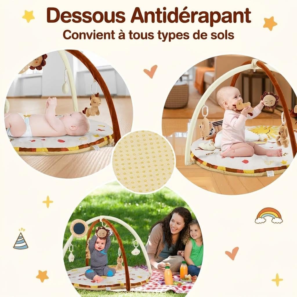 Tapis d'Éveil Bébé 2 En 1 Avec 9 Jouets Détachables Et Sensoriels 0-12 Mois