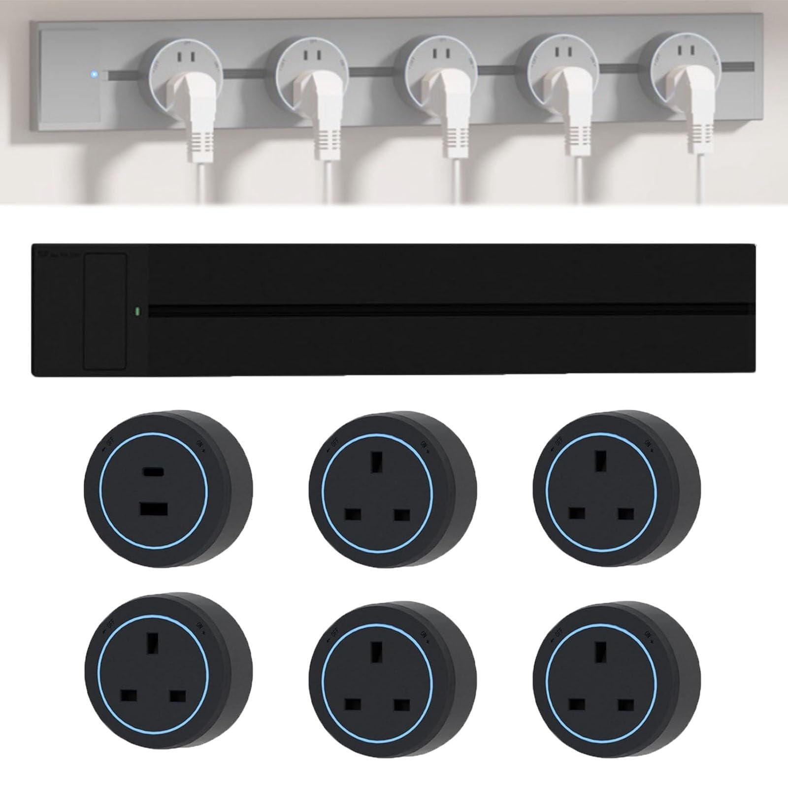 Power Track Socket, 8000W Wall-Mounted Slide Rail Wiring Board with 2500W Plug Adapters, Rotatable Movable Outlets, High Power for Kitchen Office Home(Black,80cm)