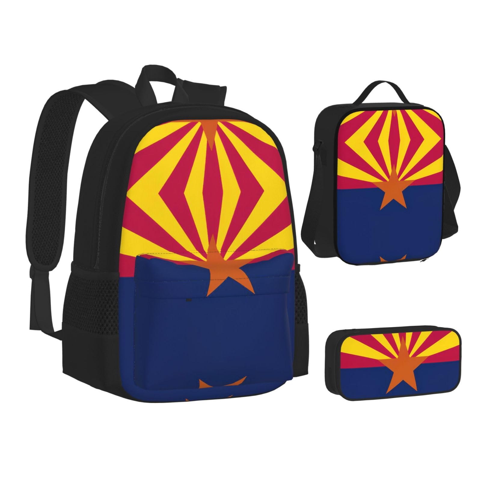 Arizona flaga stanu plecak dziecko chłopcy dziewczęta pudełko na lunch szkoła torba zestaw uczniów szkoły student prezent, Czarny, One Size, Bagaż