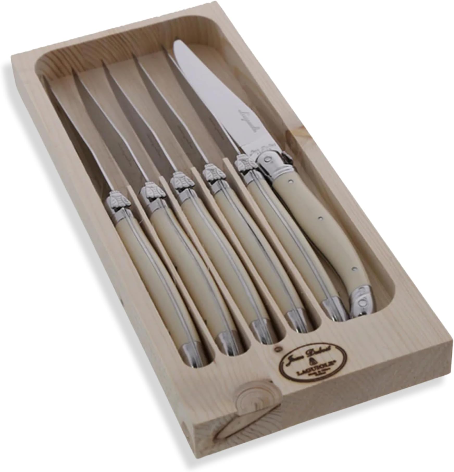 Jean Dubost Laguiole 6 Piece Steak Knife Set France Ivory White Handles Home & Kitchen