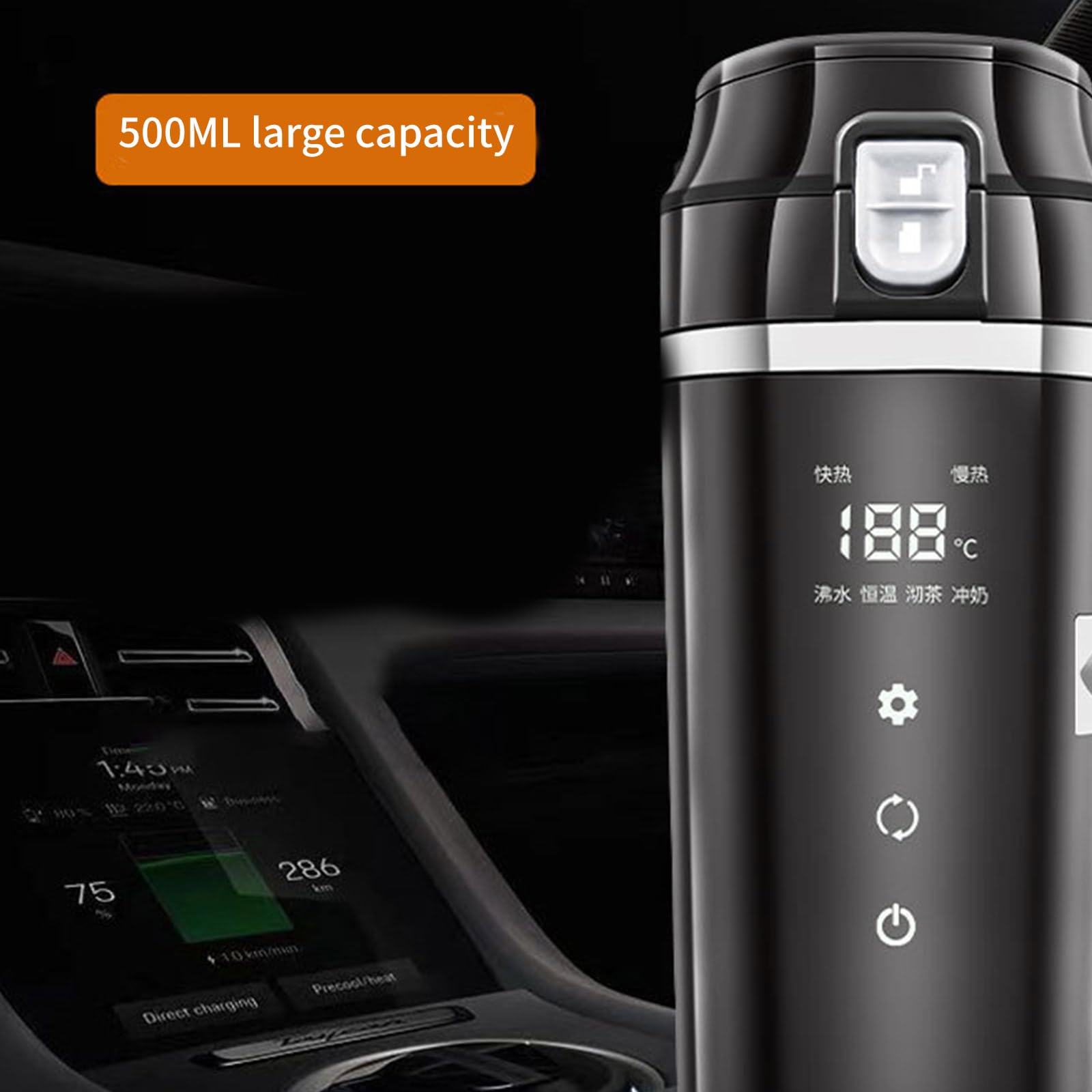 Elegante y portátil taza de calefacción compacta y a prueba de fugas, hervidor eléctrico que se mantiene fresco con bebidas calientes en movimiento