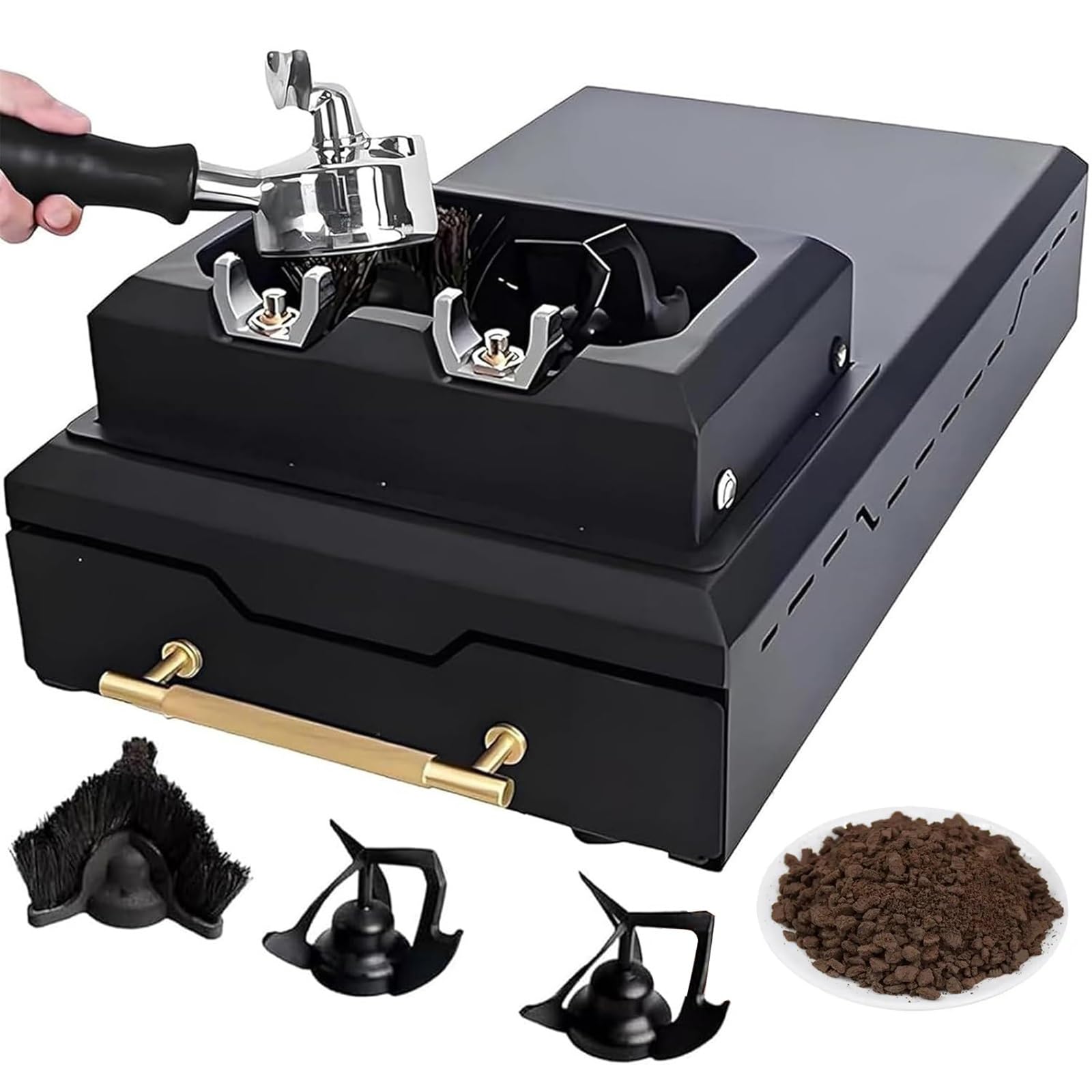 300RPM Nettoyeur Automatique De Marc De Café, Nettoyeur De Porte-filtre Électrique Pour Expresso, Avec 2 Racleurs Et 1 Brosse, Nettoyage Facile Et Amovible