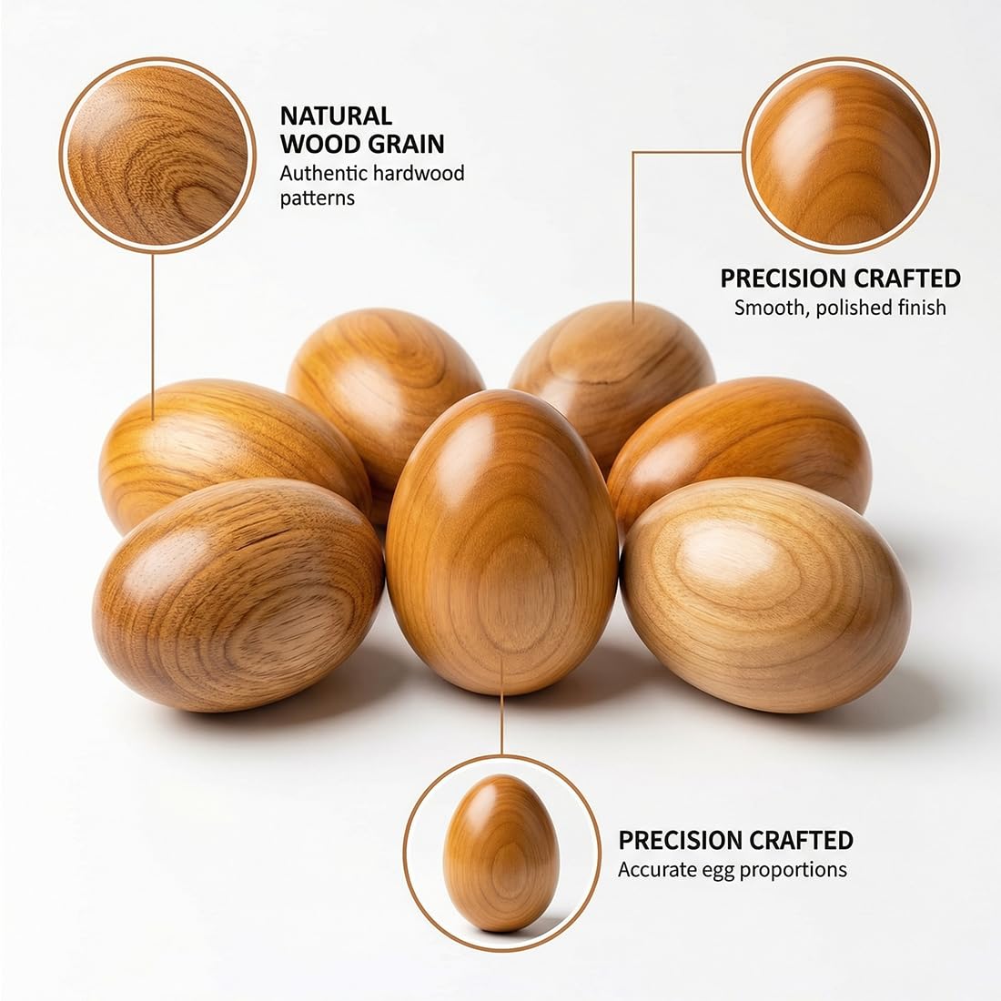 Huevos Artificiales de Madera Set 6 Piezas Decorativos para Nidos y Producción de Aves