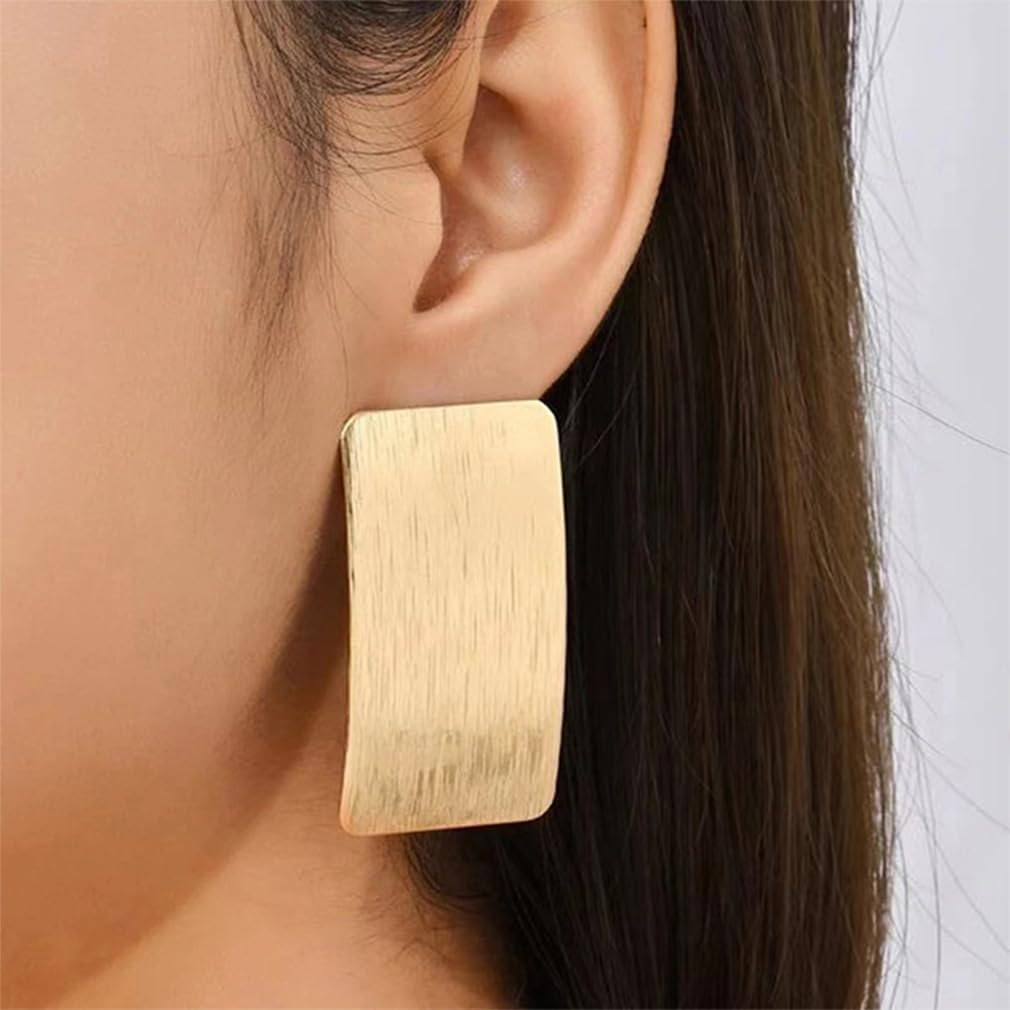 Large Gold Rectangle Chunky Dangle Earrings Dainty Geometric Square Drop Statement Earring Exaggerated Hip Hop Jewelry 70s 80s Accessories for Women - Image 5