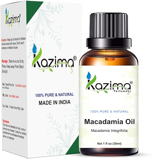 KAZIMA Macadamia Cold Pressed Carrier Oil – 100% Pure Natural & Undiluted For Skin care & Hair (30ml)