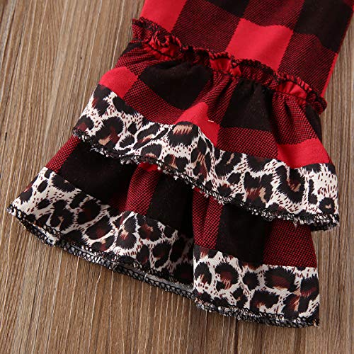 Toddler Kid Baby Girl Bell Bottom Flared Pants Short Sleeve Tops Leopard Pants 2PCS (Plaid-red-1, 1-2T) - Thumbnail 6