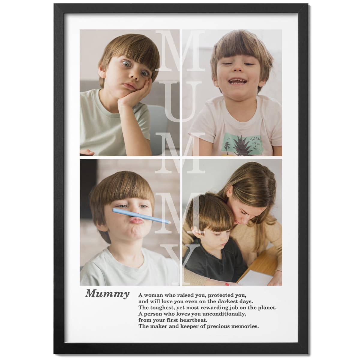 Pictalia - Personalized Frame - Personalized Mother's Day Gift - Poetry 4 Personalized Photos - Personalized Mom Gift, Mother's Day Gift Idea, Woman Gift, frame A4, A3, A2, canvas