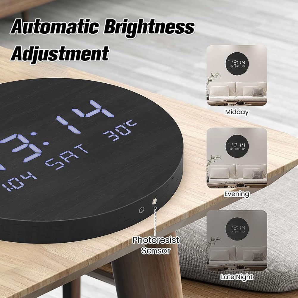 Moderne LED-Digital-Wanduhr Mit Temperatur-Holz, 12/24 Stunden Zeituhren, Lautlos, Aus Holz, Nicht Tickend, Beleuchtet, Großes LED-Display, Dekoration, Klassenzimmer, Büro