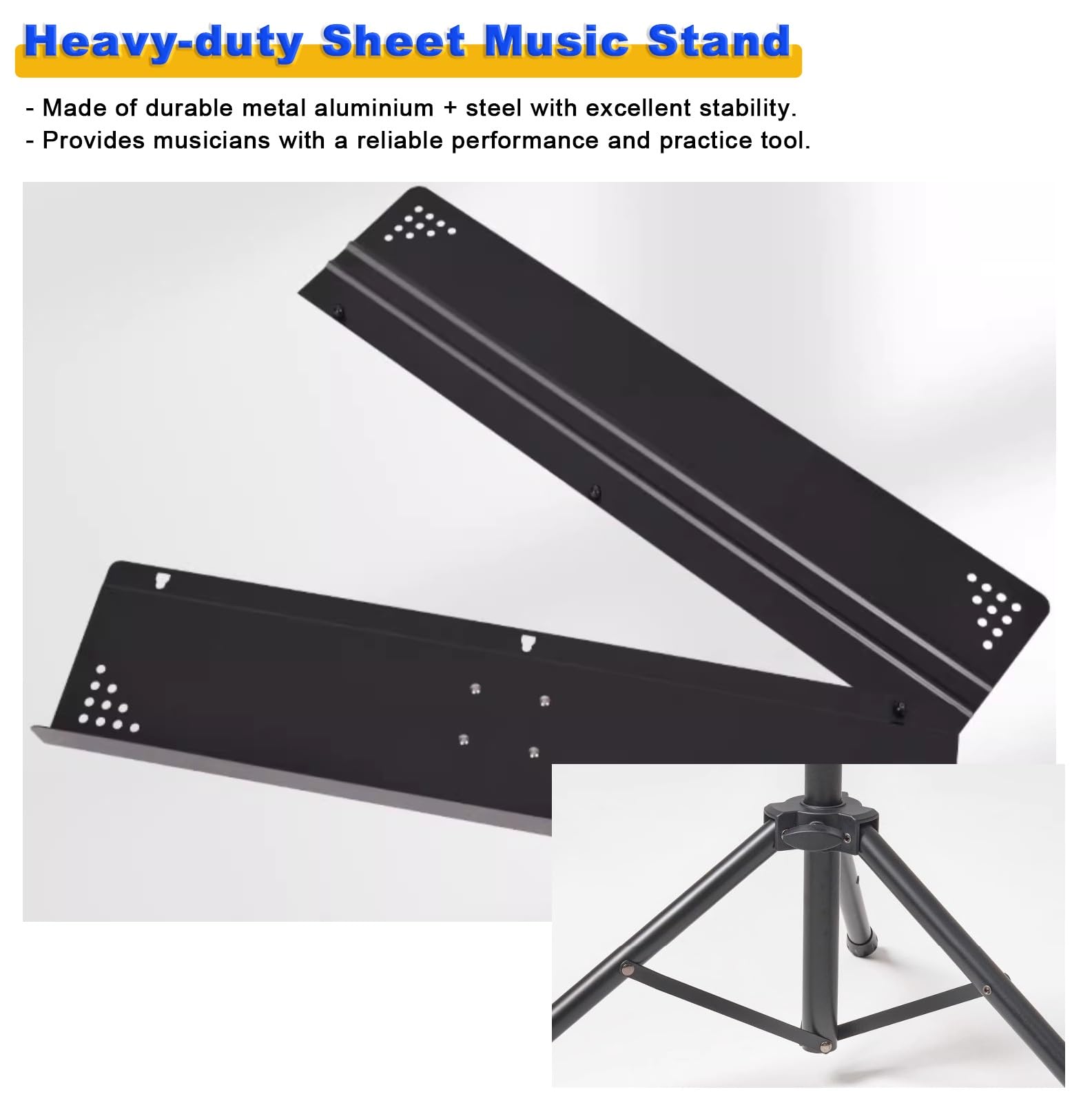 Porta spartiti Musicali Resistente, leggii per Direttore d'orchestra - Altezza Regolabile da 92 a 136 cm, Supporto per leggio Girevole per palcoscenico e Studio.