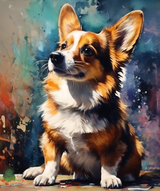 DIY Oil Painting Paint by Number Kit for Adults Beginner Corgi Dog DIY Canvas Painting by Numbers Arts Craft for Home Wall Decoration,40x50cm No Frame