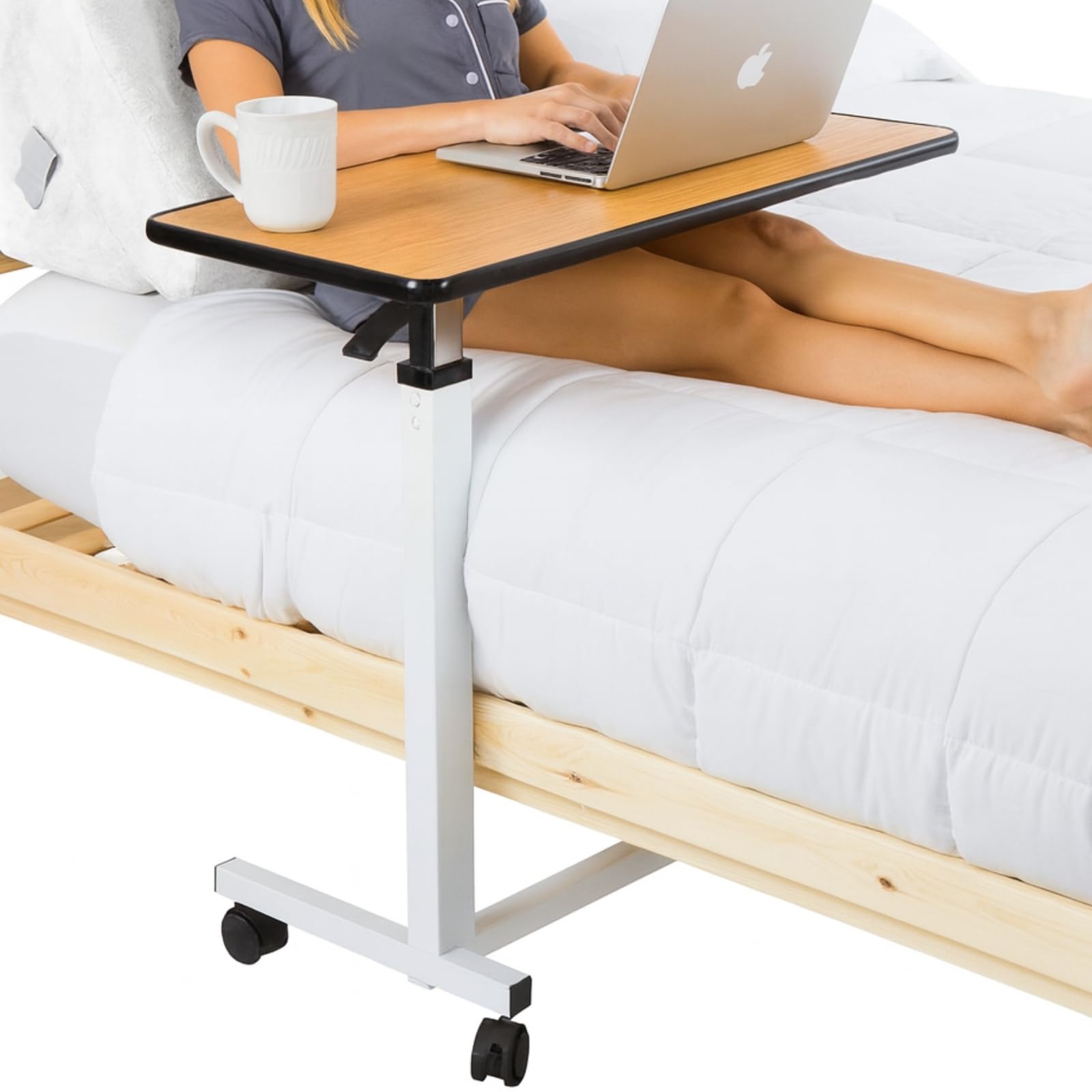 Vive Overbed Table Hospital Bed Table Swivel Wheel Rolling Tray Adjustable Over Bedside Home Desk Laptop Reading Eating Breakfast Cart Stand Bedridden Elderly Senior Patient Aid