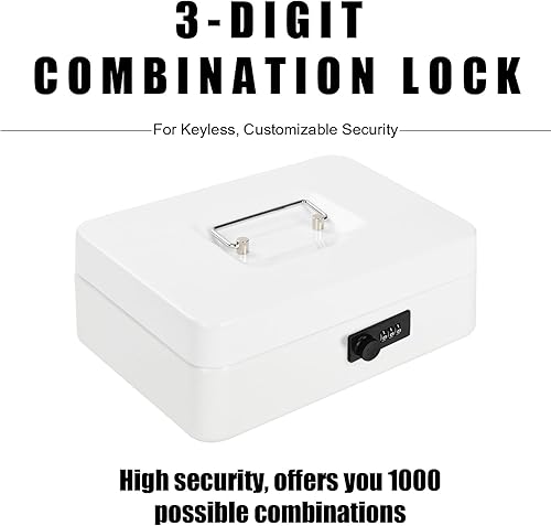 Miniatura 5 de Caja de efectivo con cerradura de combinación y bandeja de efectivo extraíble, caja de dinero de metal para efectivo, duradera y compacta de doble