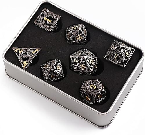 Miniatura 7 de Juego de dados de metal hueco DD con caja de regalo DND juego de rol D20 D12 D10 D8 D6 D4 Juego de dados poliédricos para mazmorras y dragones