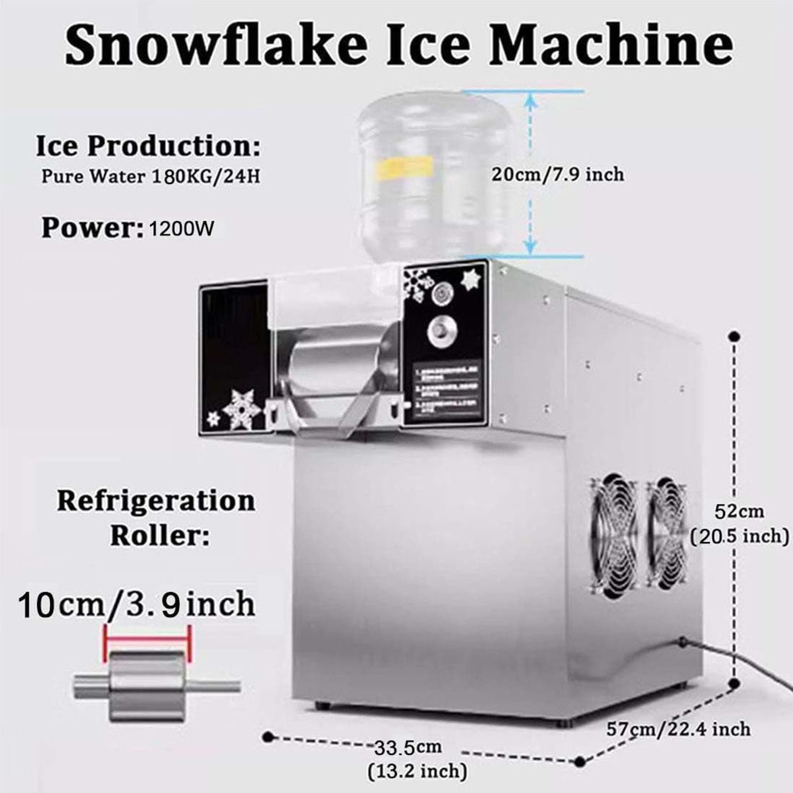Máquina de Hielo en Forma de Copos de Nieve Máquina para Raspar Hielo Acero Inoxidable Sis Tema Enfriamiento por Líquido para Rápida Disipación Calor para Panaderías,Cafeterías,A-360W