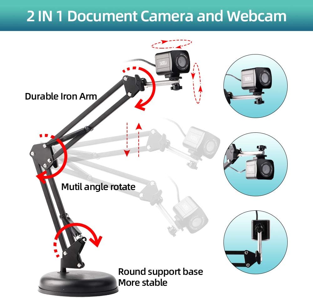 TAUSFILA 8MP USB Webcam,Document Camera with Lavalier Microphone for Teacher, High Definition Camera, Distance Virtual Teaching Remote Work, for Windows Mac Chromebook : Office Products