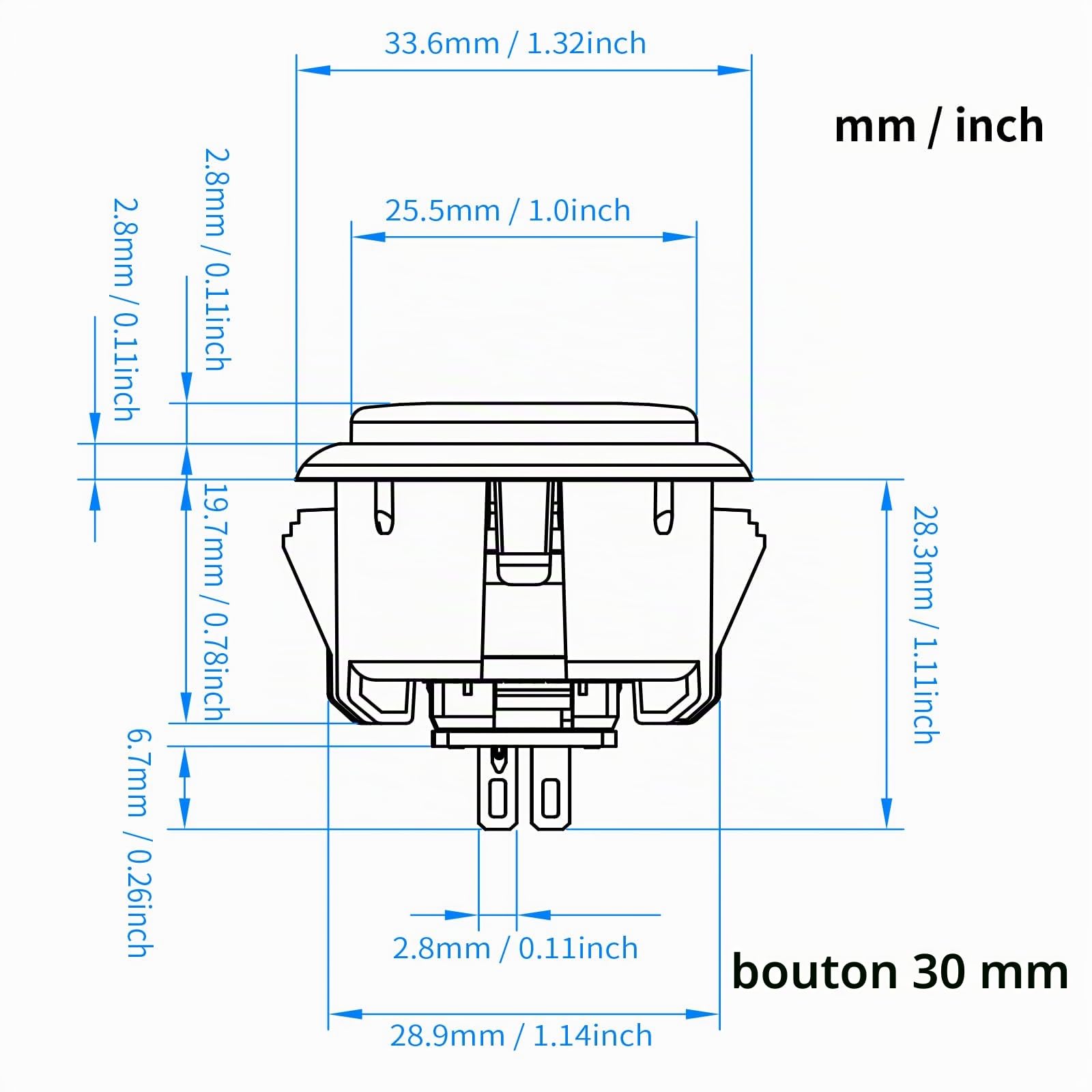 qanba Gravity Ks Boutons mécaniques Arcade 30 mm Bouton-poussoir mécanique encliquetable (boîte Orange transparent D11 (8 pièces)