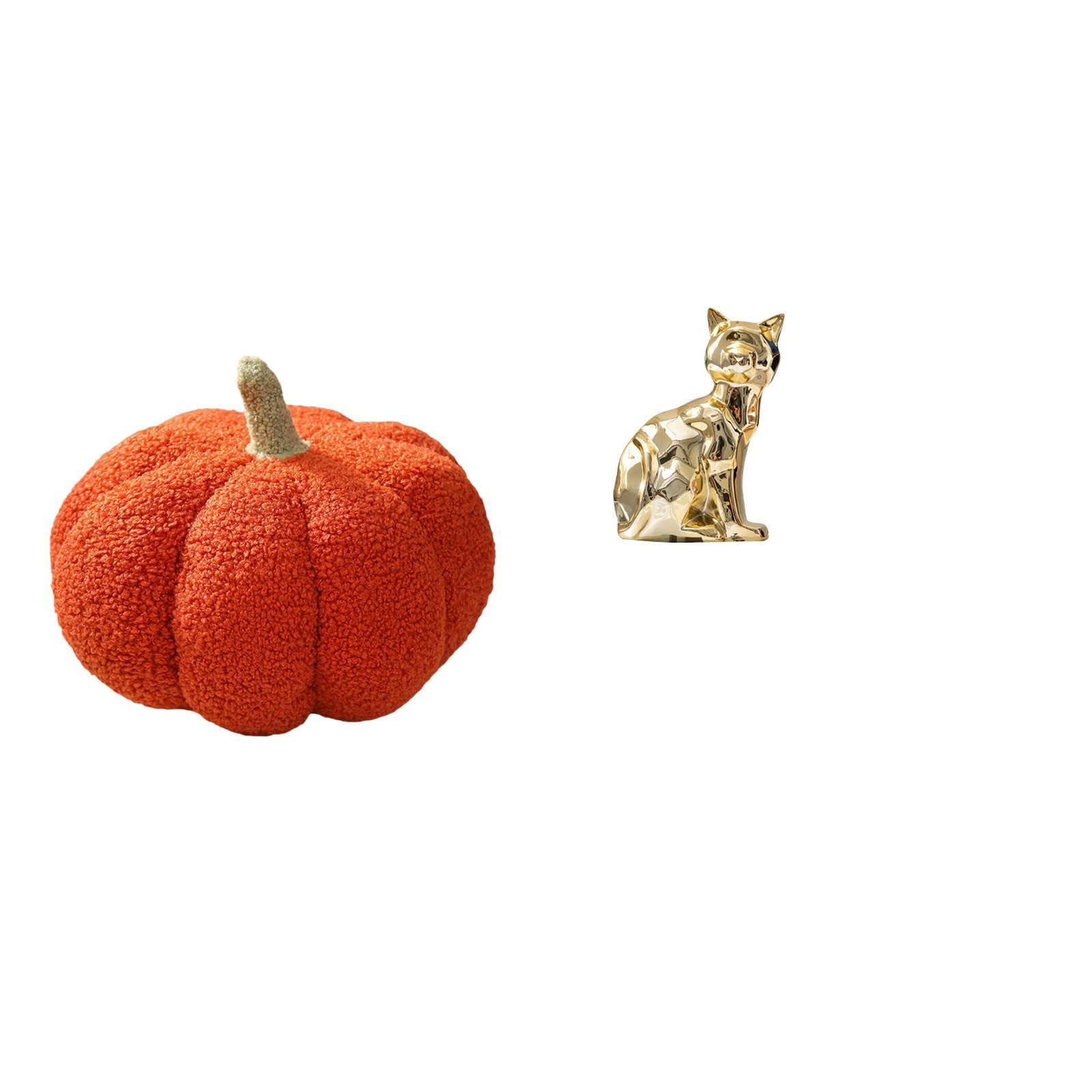 Halloween Pumpkin Cat Pillow Sculpture Plush Decorative Sofa Cushion Figurine Animal Art Craft Ornament for Bed Bedroom Room Decor-image-33