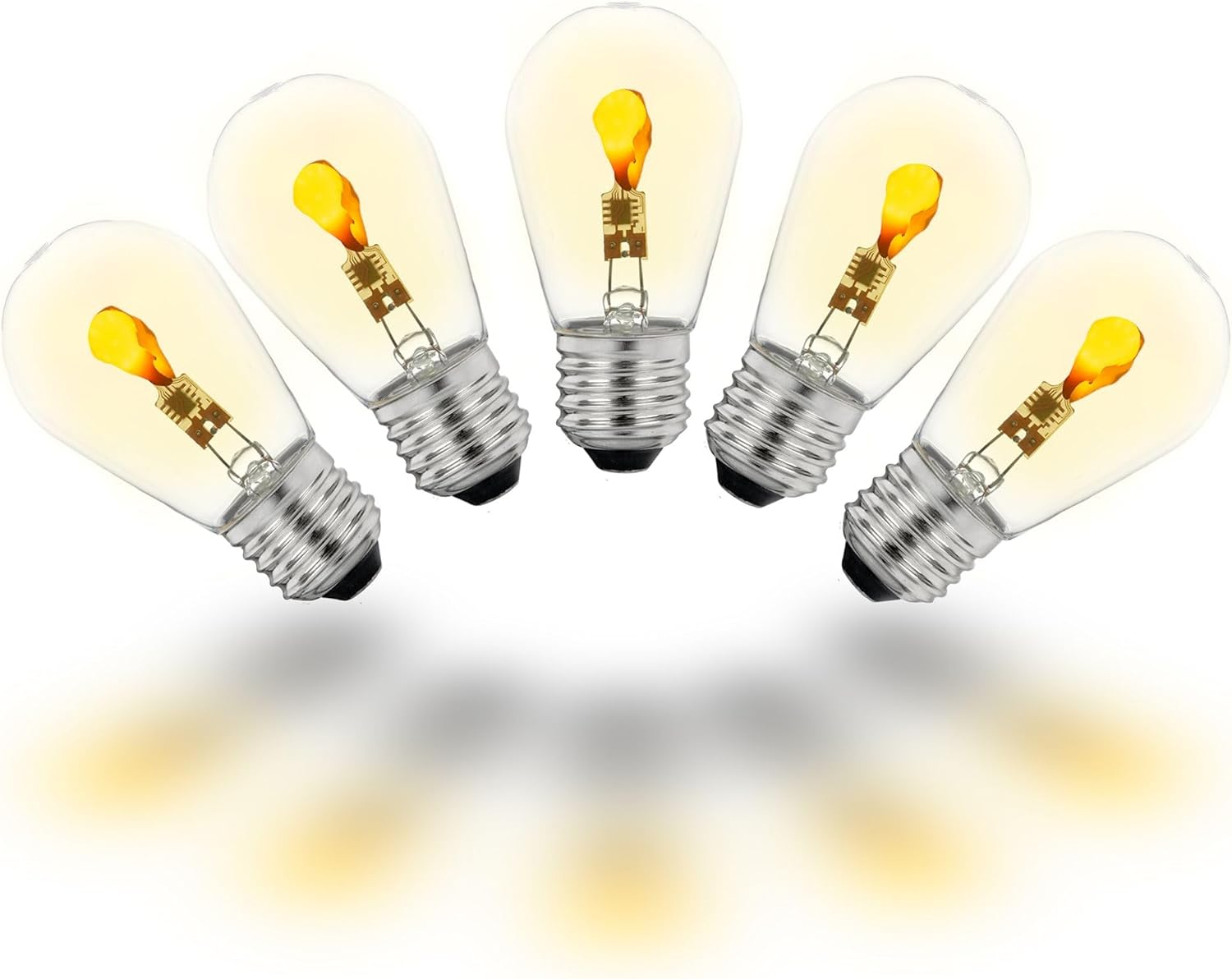 Flicker Flame S14 LED Light Bulbs for Outdoor String Lights, 5 Pack, Ultra Warm Tone, E26 Base, 1 Watt and 30,000 Hour Lifespan, Weatherproof and Shatterproof